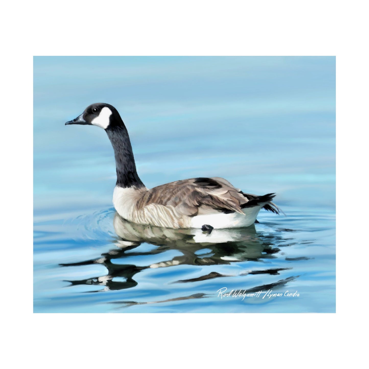 Premium Matte Print, Canada Goose on Stansbury Lake, by Rod Walgamott (Reference Photo by Lyman Condie)