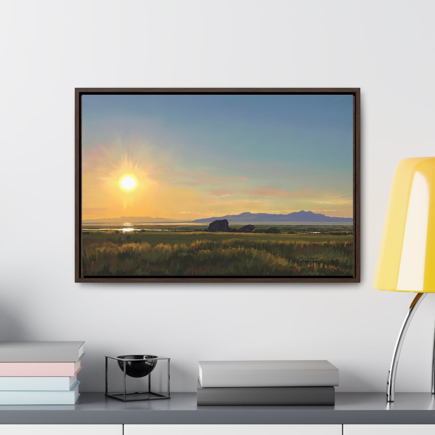 Canvas Wrap in Wood Frame, Adobe Rock Sunset, by Rod Walgamott