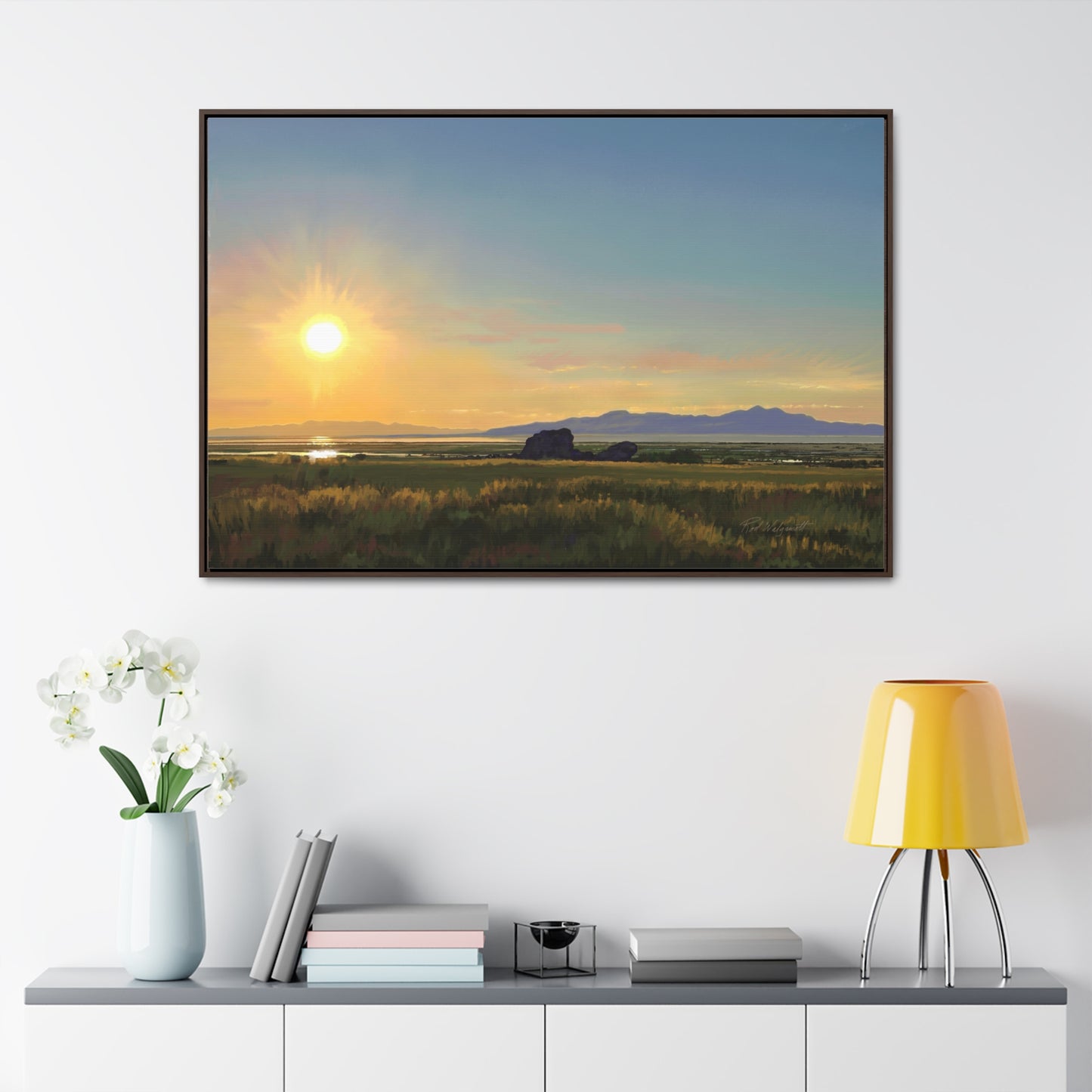 Canvas Wrap in Wood Frame, Adobe Rock Sunset, by Rod Walgamott