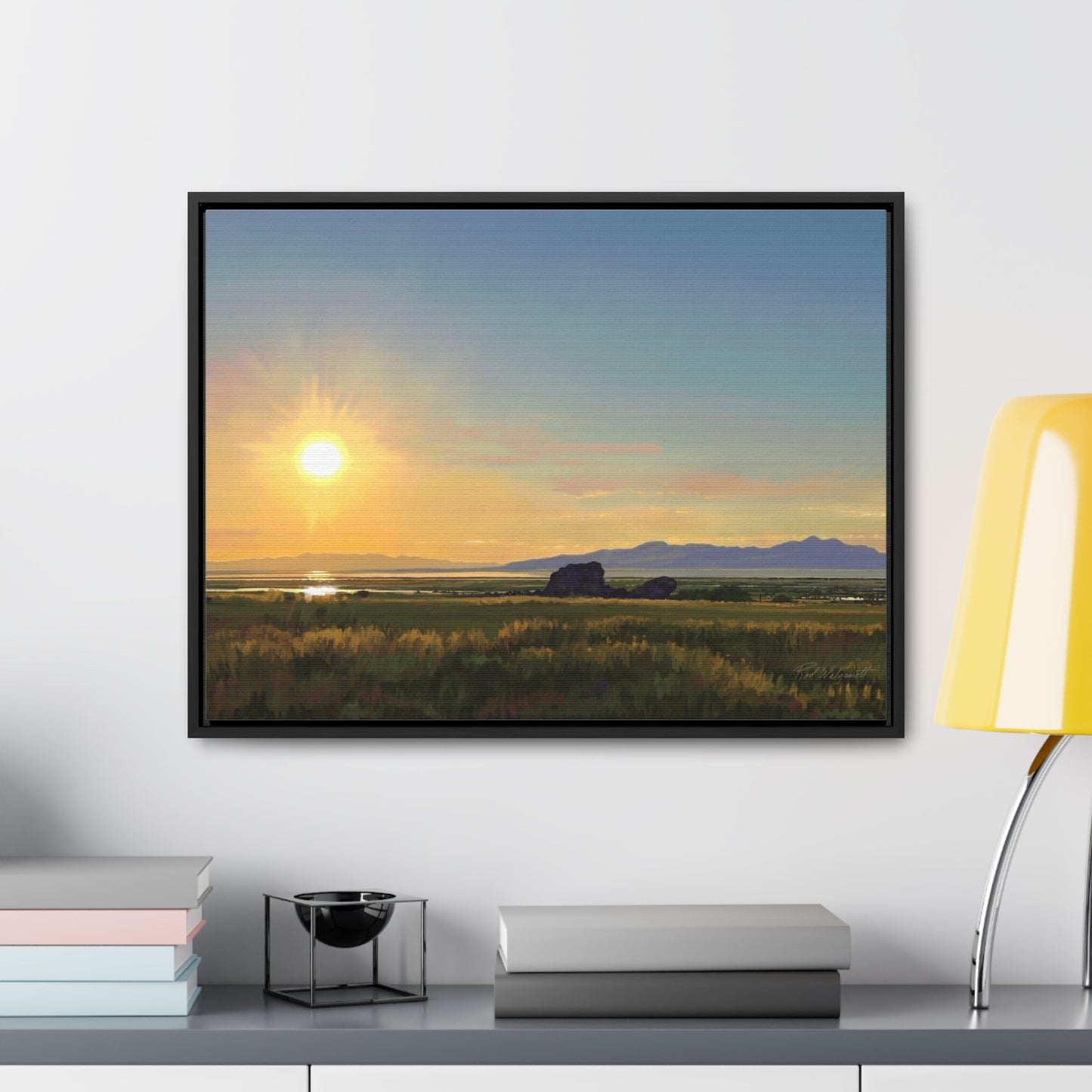 Canvas Wrap in Wood Frame, Adobe Rock Sunset, by Rod Walgamott