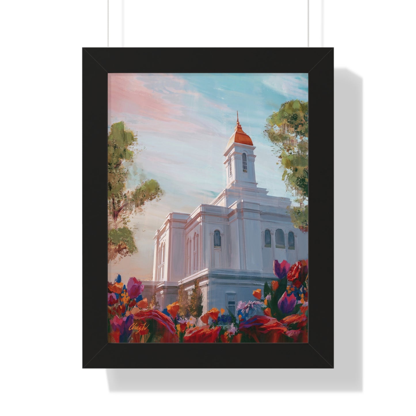 Framed Matte Print, Deseret Peak Temple--Spring Flowers, by Chaz Walgamott