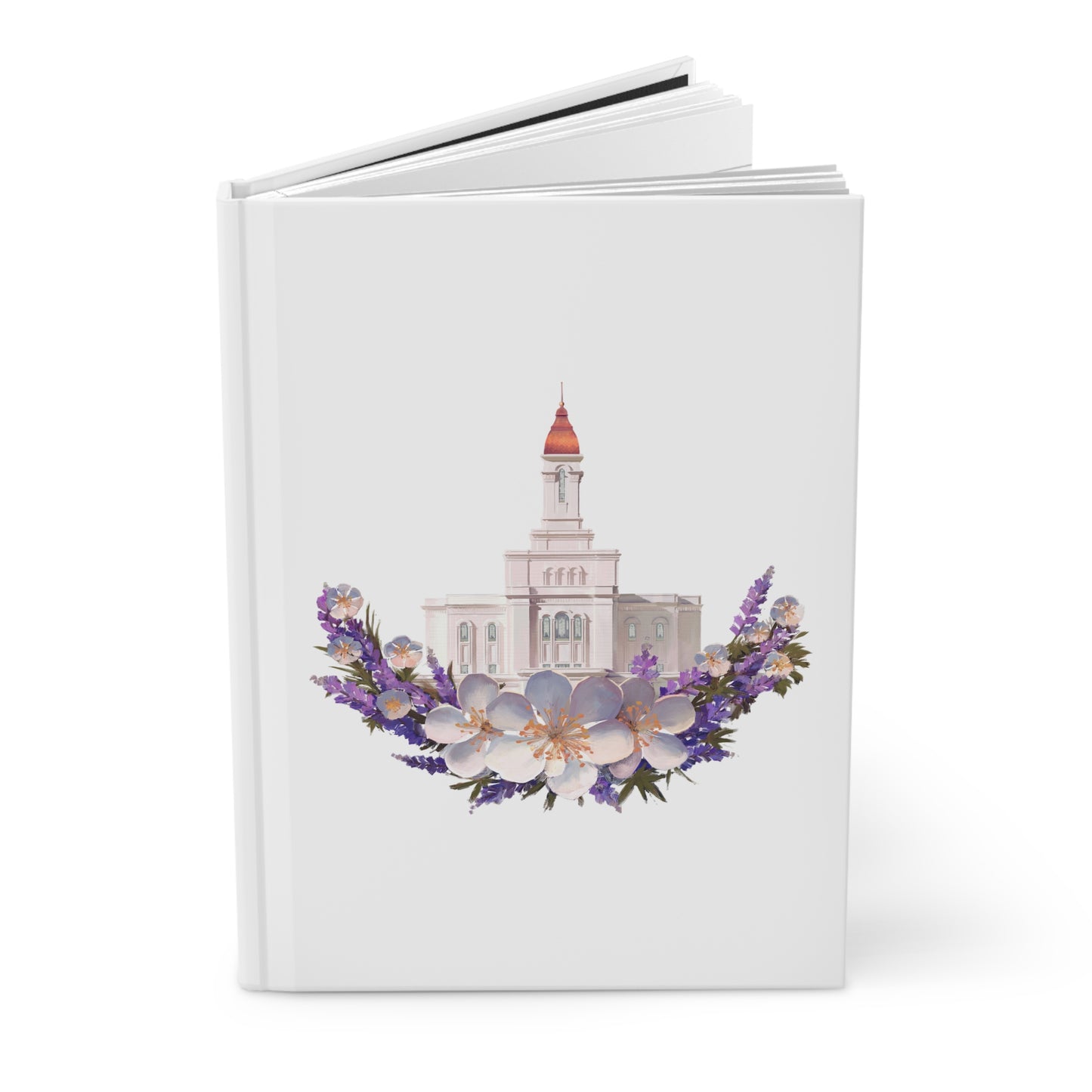 Hardcover Journal with ruled lines, featuring "Deseret Peak Temple--Floral Wreath" by Chaz Walgamott