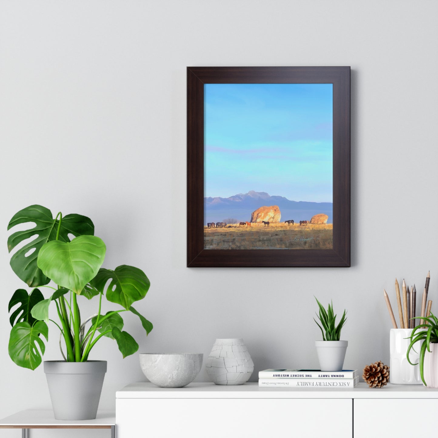 Framed Matte Print, Horses at Adobe Rock, by Rod Walgamott