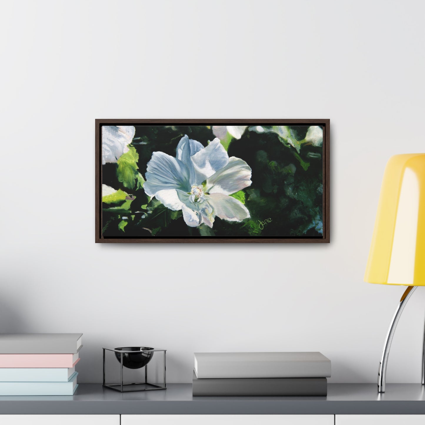 Stretched Canvas Wrap in Wood Frame, White Rose of Sharon by Jane Autry
