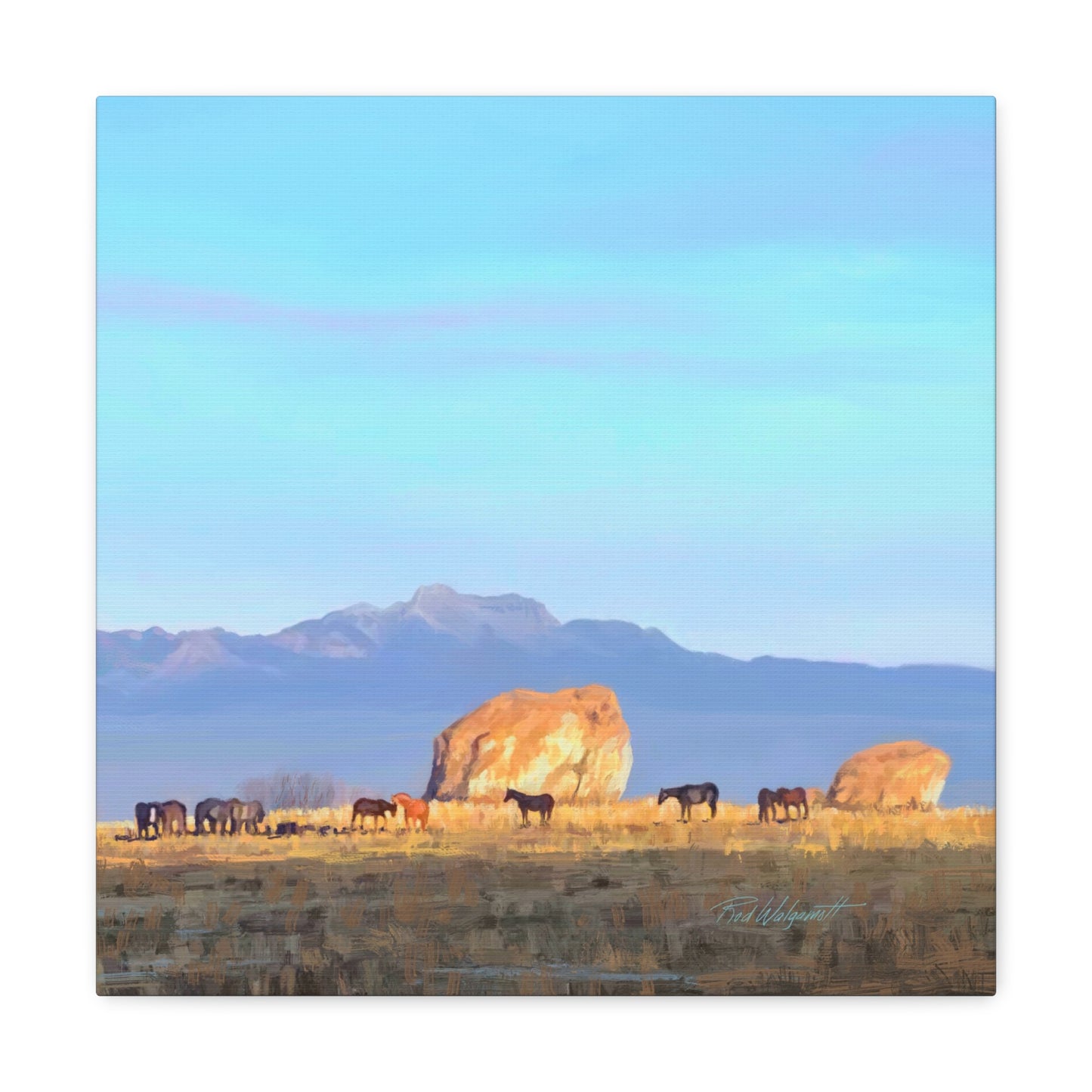 Canvas Gallery Wrap-Horses at Adobe Rock by Rod Walgamott