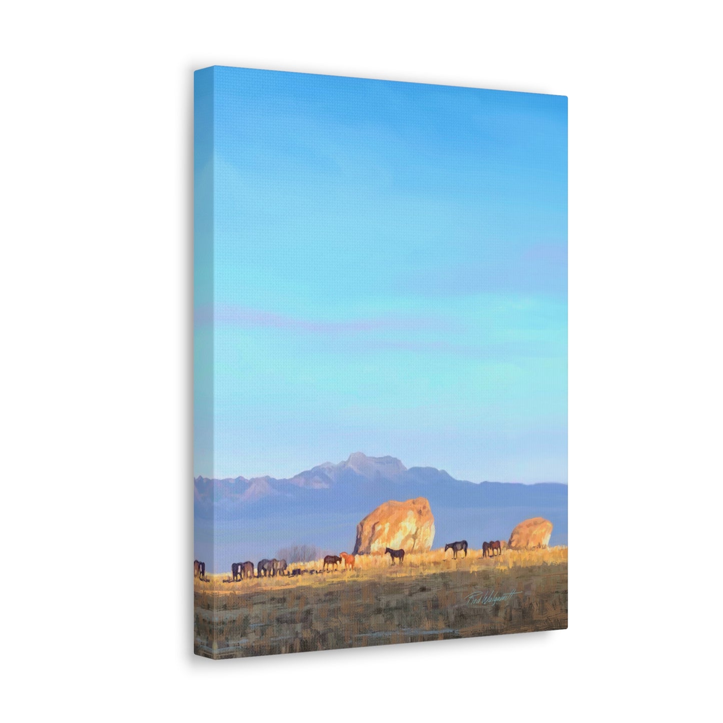 Canvas Gallery Wrap-Horses at Adobe Rock by Rod Walgamott