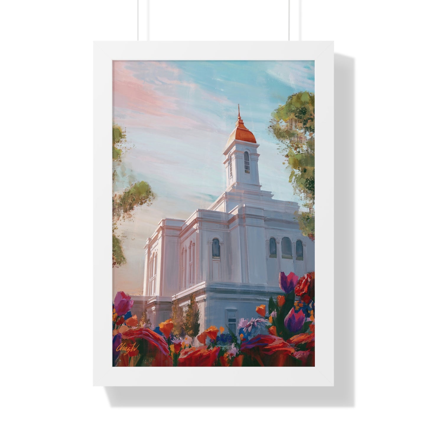 Framed Matte Print, Deseret Peak Temple--Spring Flowers, by Chaz Walgamott