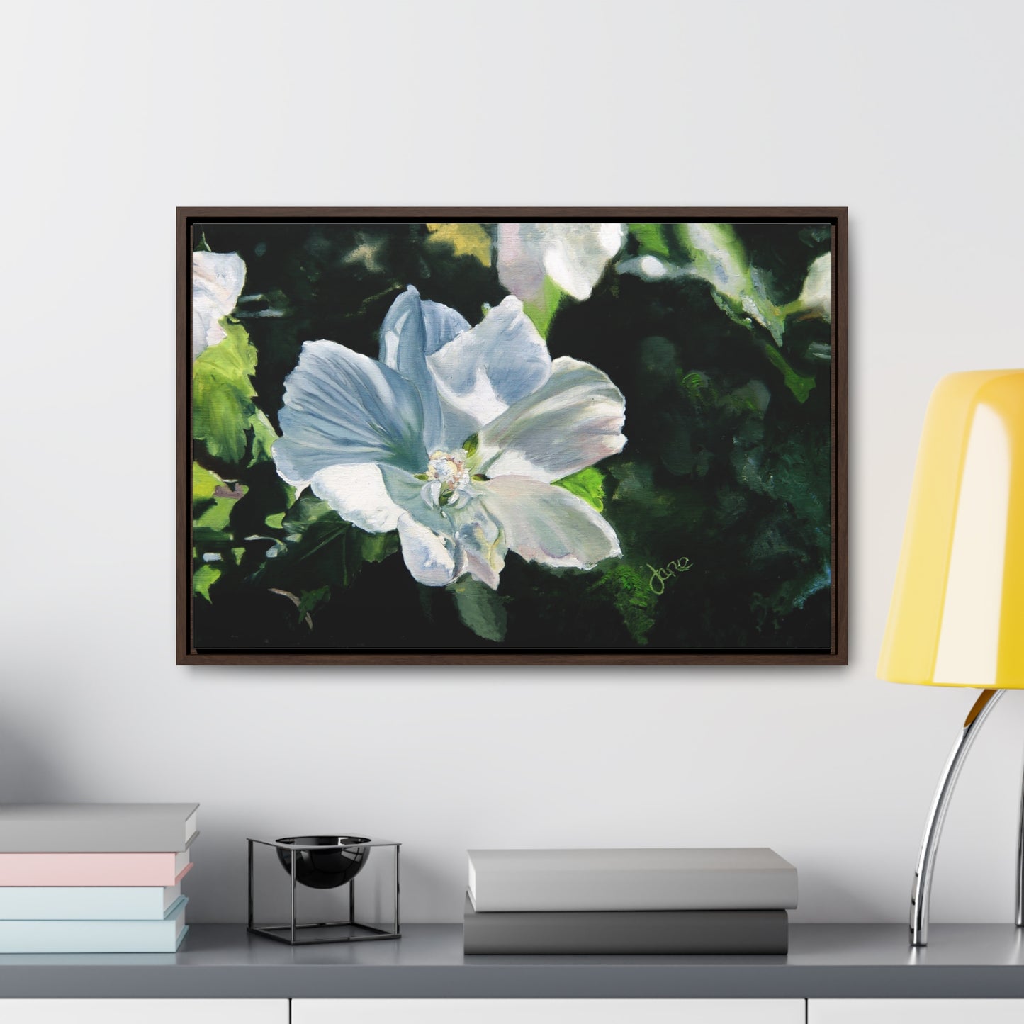 Stretched Canvas Wrap in Wood Frame, White Rose of Sharon by Jane Autry