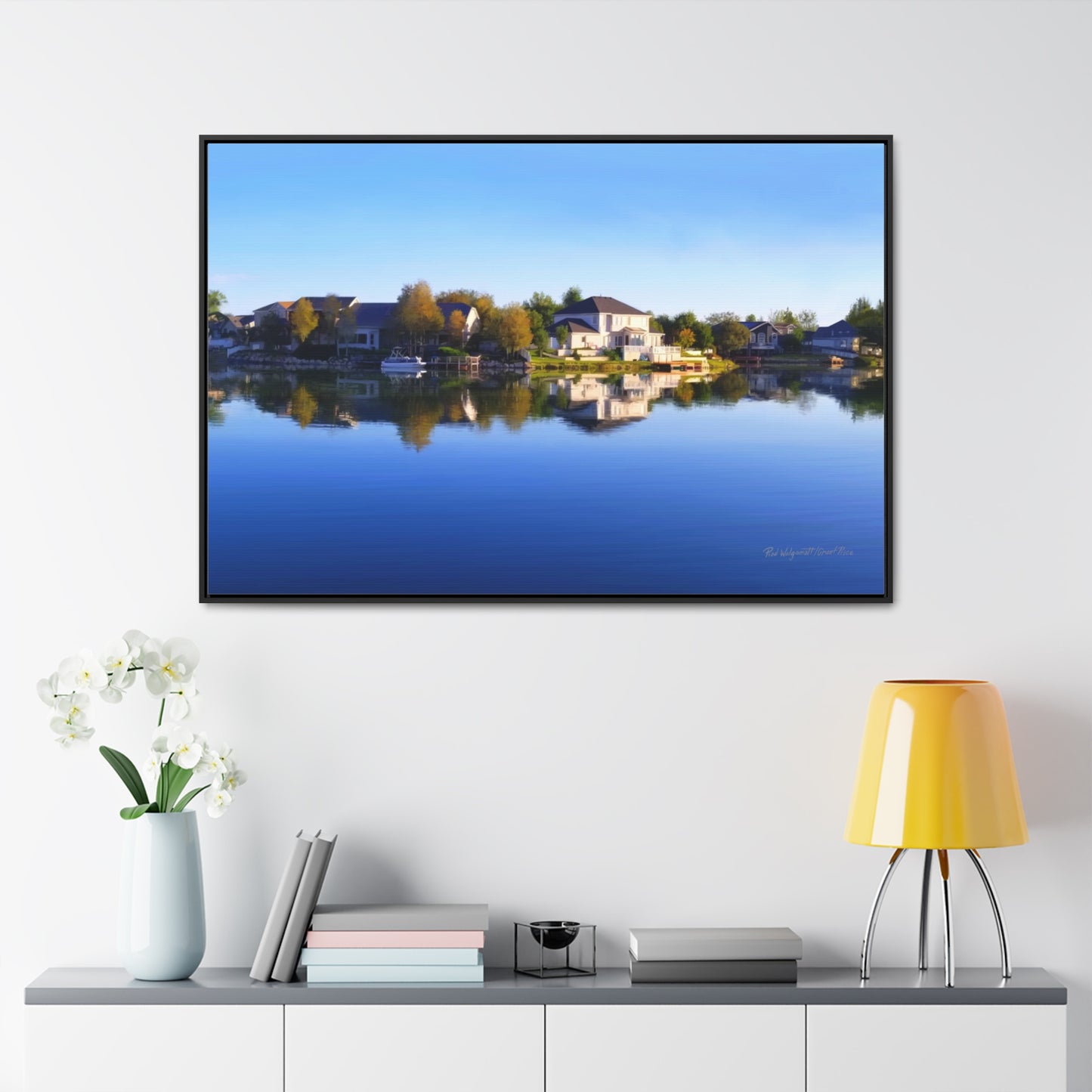 Stretched Canvas Wrap in Wood Frame, Blue Sky Reflection on Stansbury Lake, by Rod Walgamott