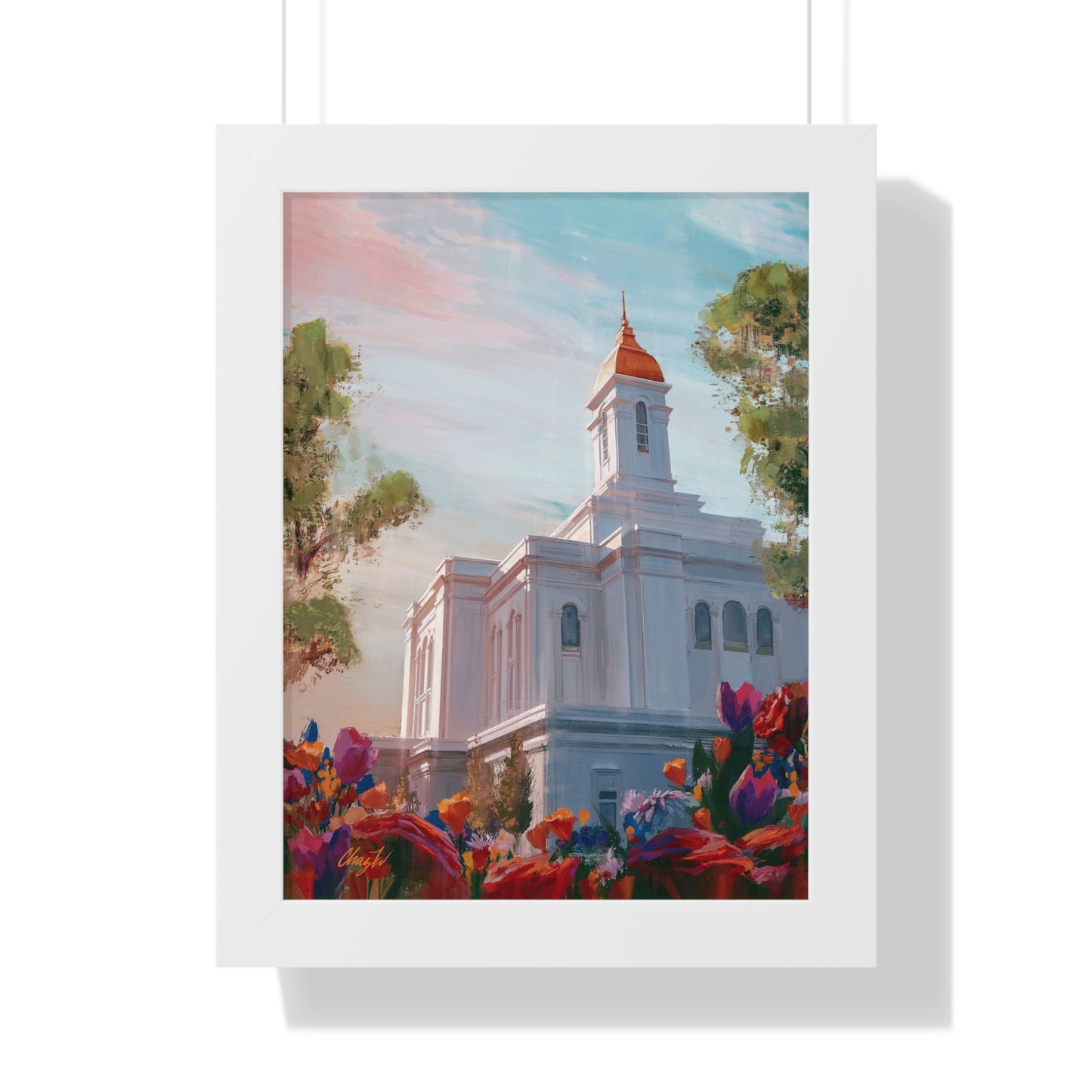 Framed Matte Print, Deseret Peak Temple--Spring Flowers, by Chaz Walgamott