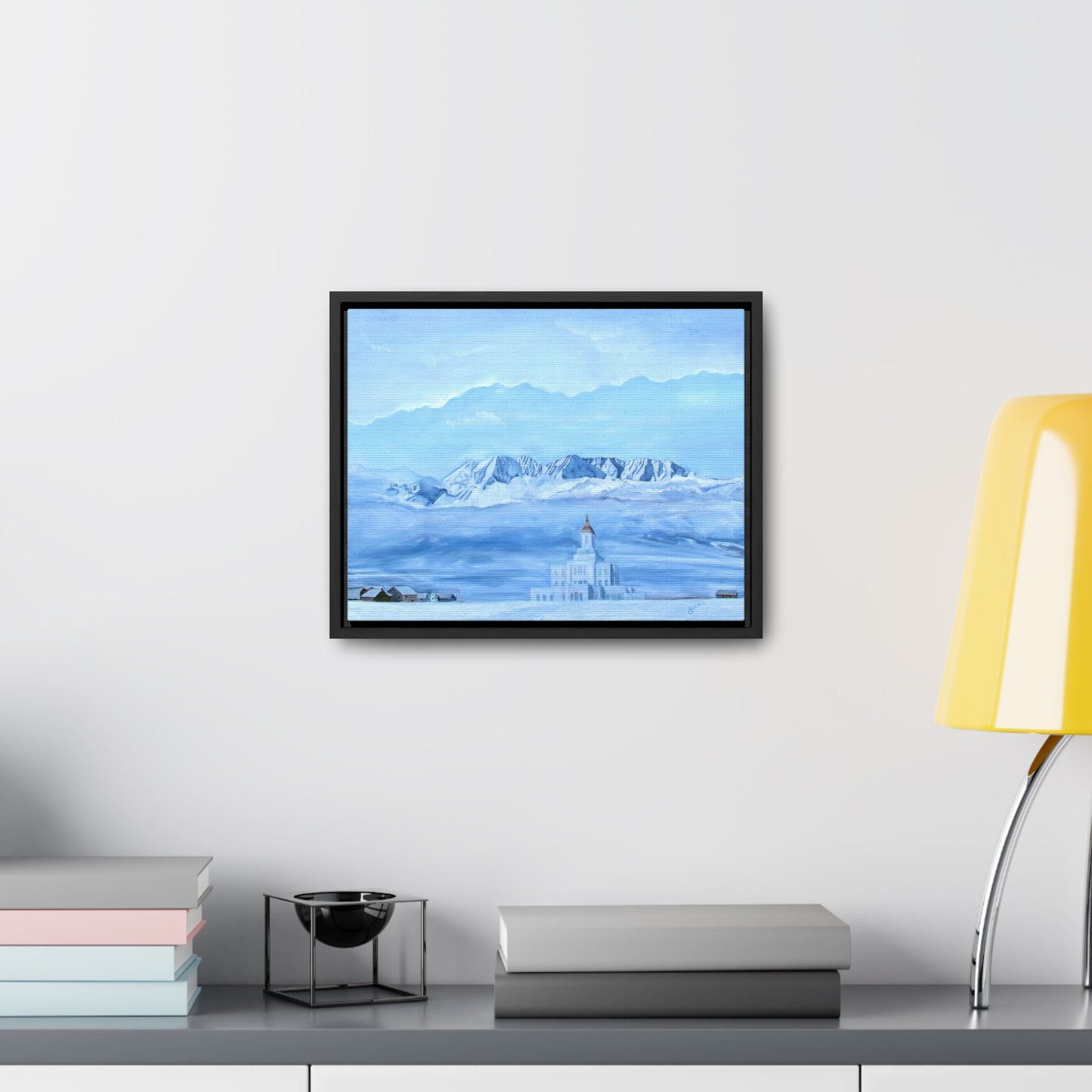 Stretched Canvas Print in Wood Frame--Deseret Peak Temple--Hope in the Bleak of winter by Jane Autry