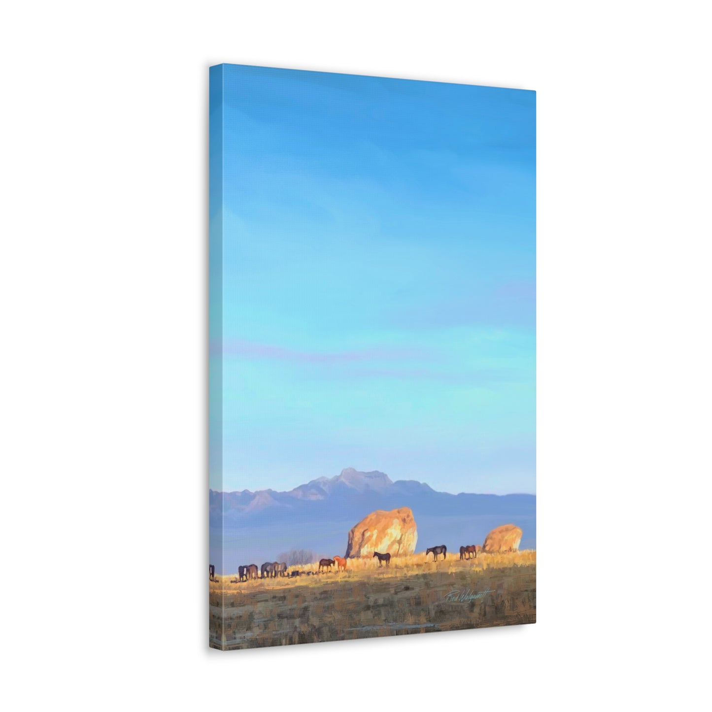 Canvas Gallery Wrap-Horses at Adobe Rock by Rod Walgamott
