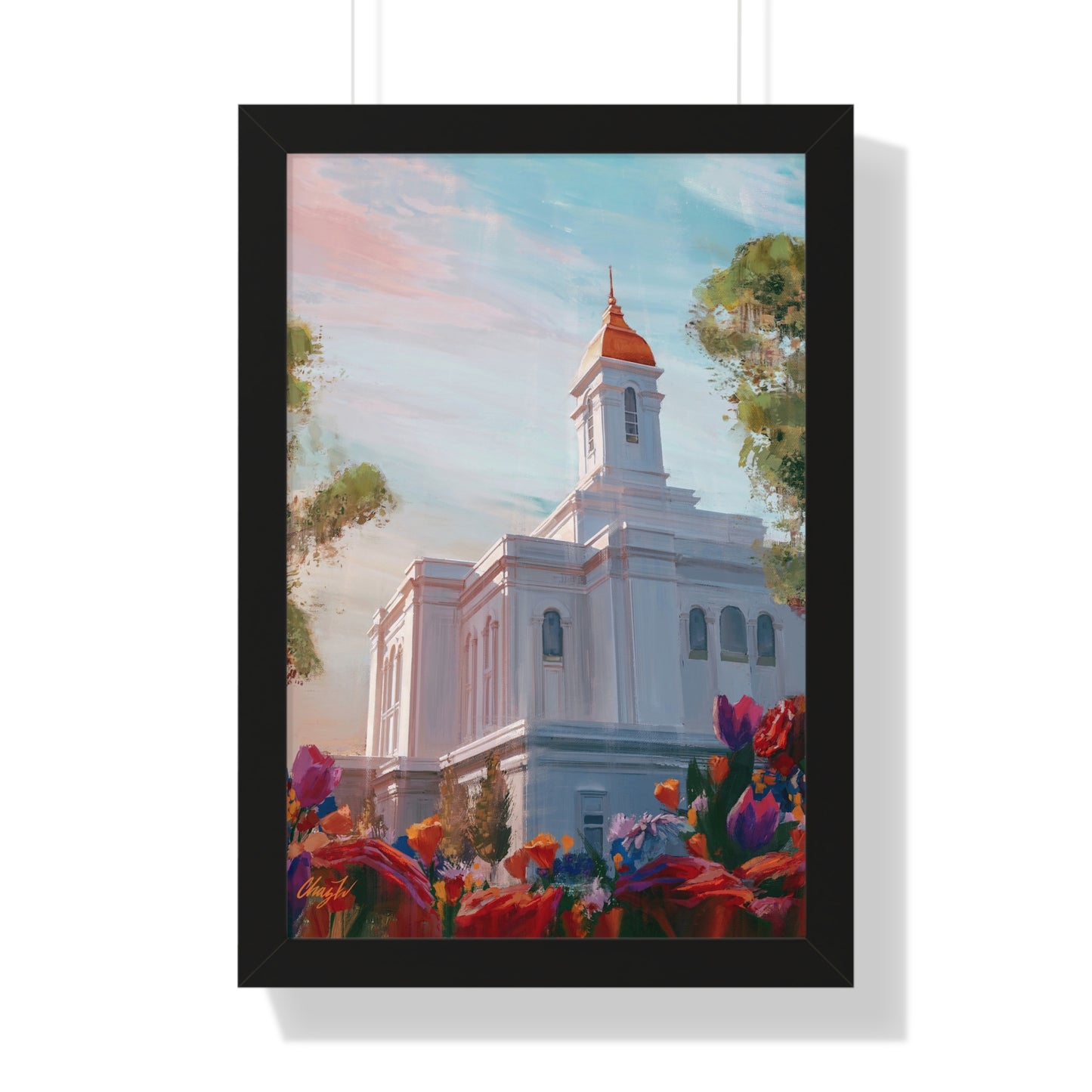 Framed Matte Print, Deseret Peak Temple--Spring Flowers, by Chaz Walgamott