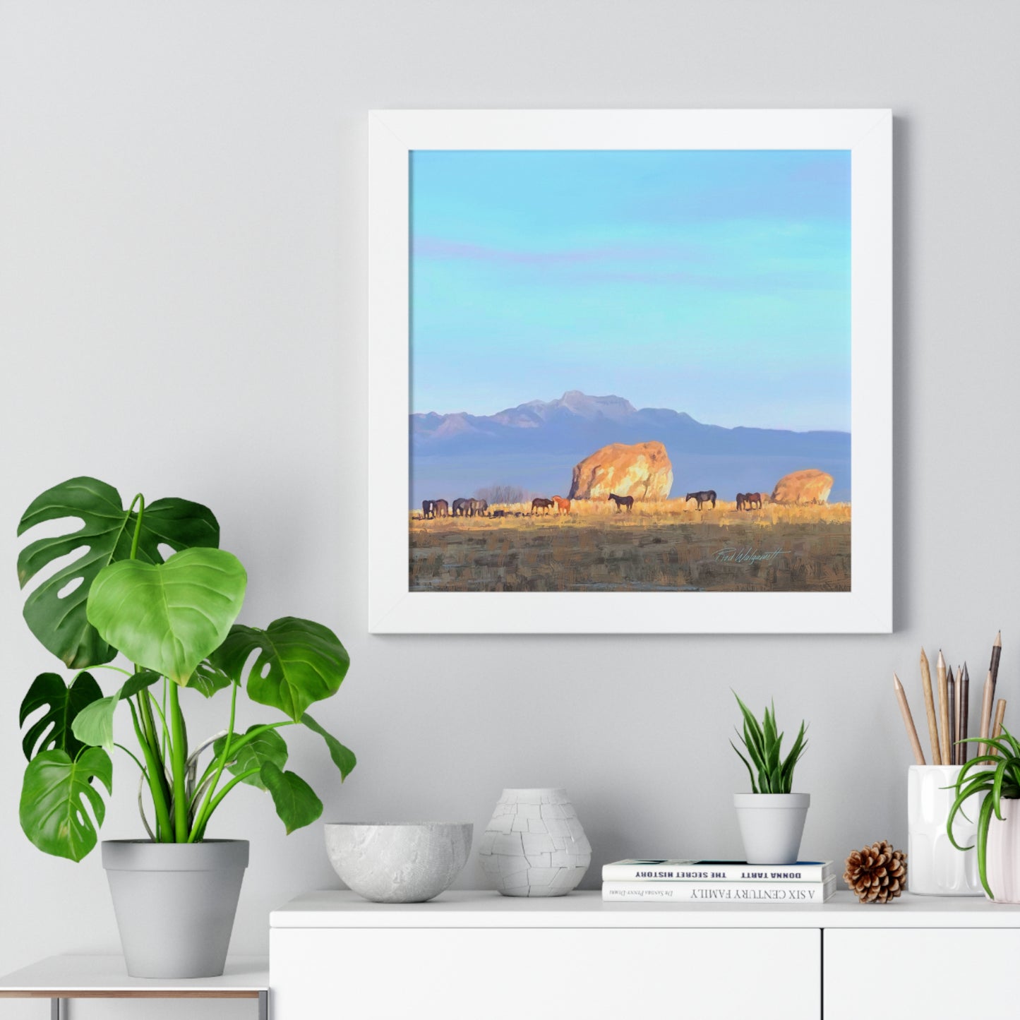Framed Matte Print, Horses at Adobe Rock, by Rod Walgamott