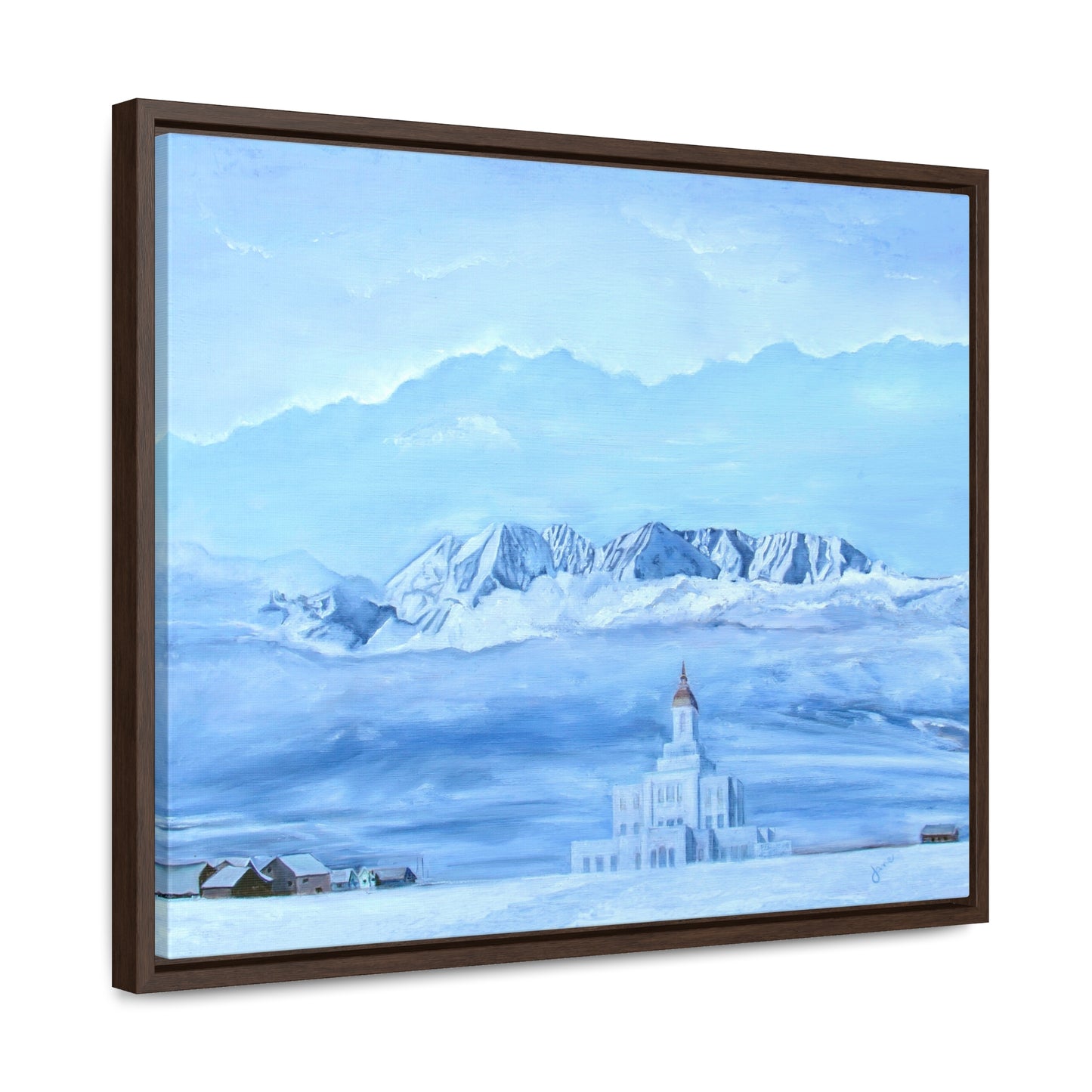 Stretched Canvas Print in Wood Frame--Deseret Peak Temple--Hope in the Bleak of winter by Jane Autry
