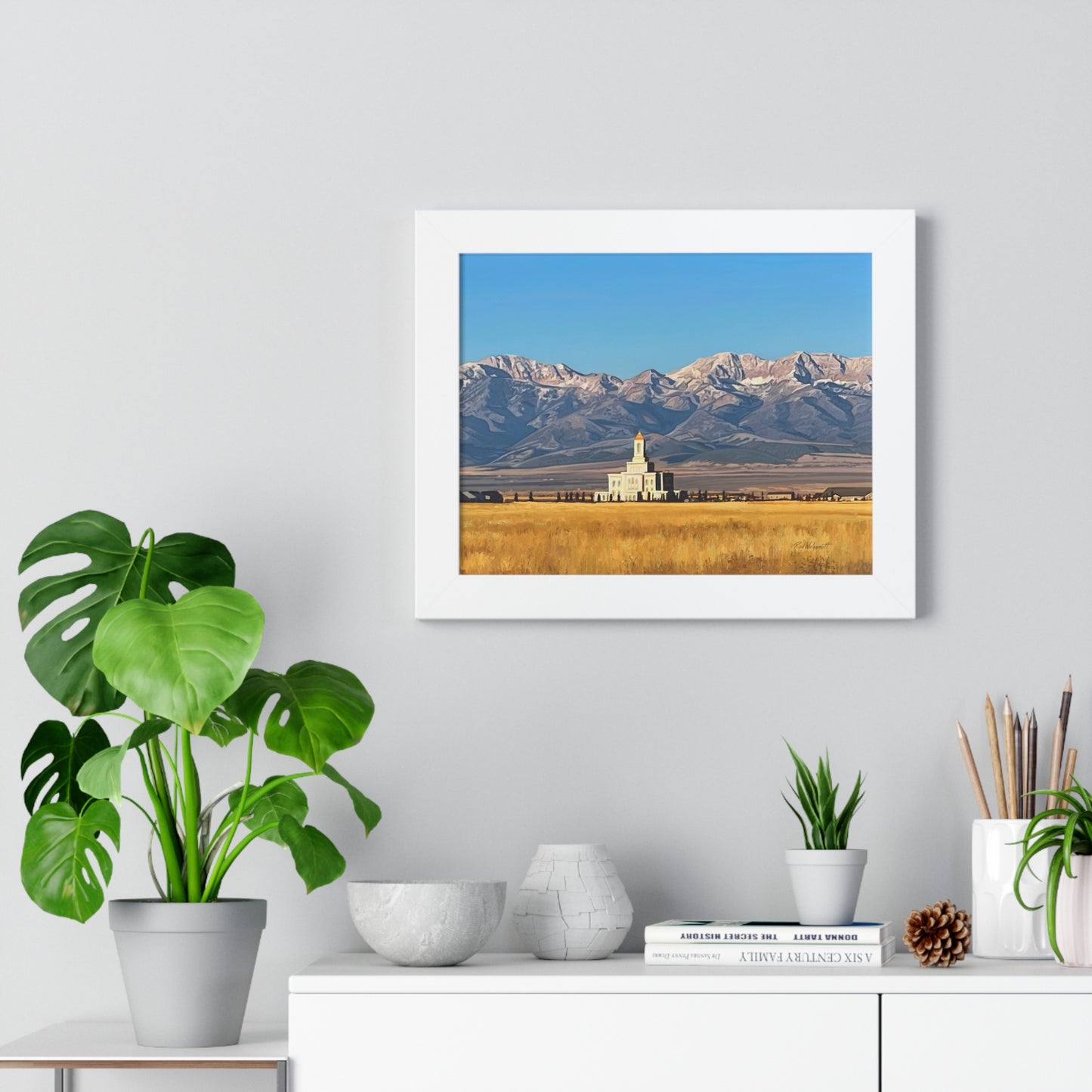 Premium Matte Print--Framed, Deseret Peak Temple and Deseret Peak, by Rod Walgamott