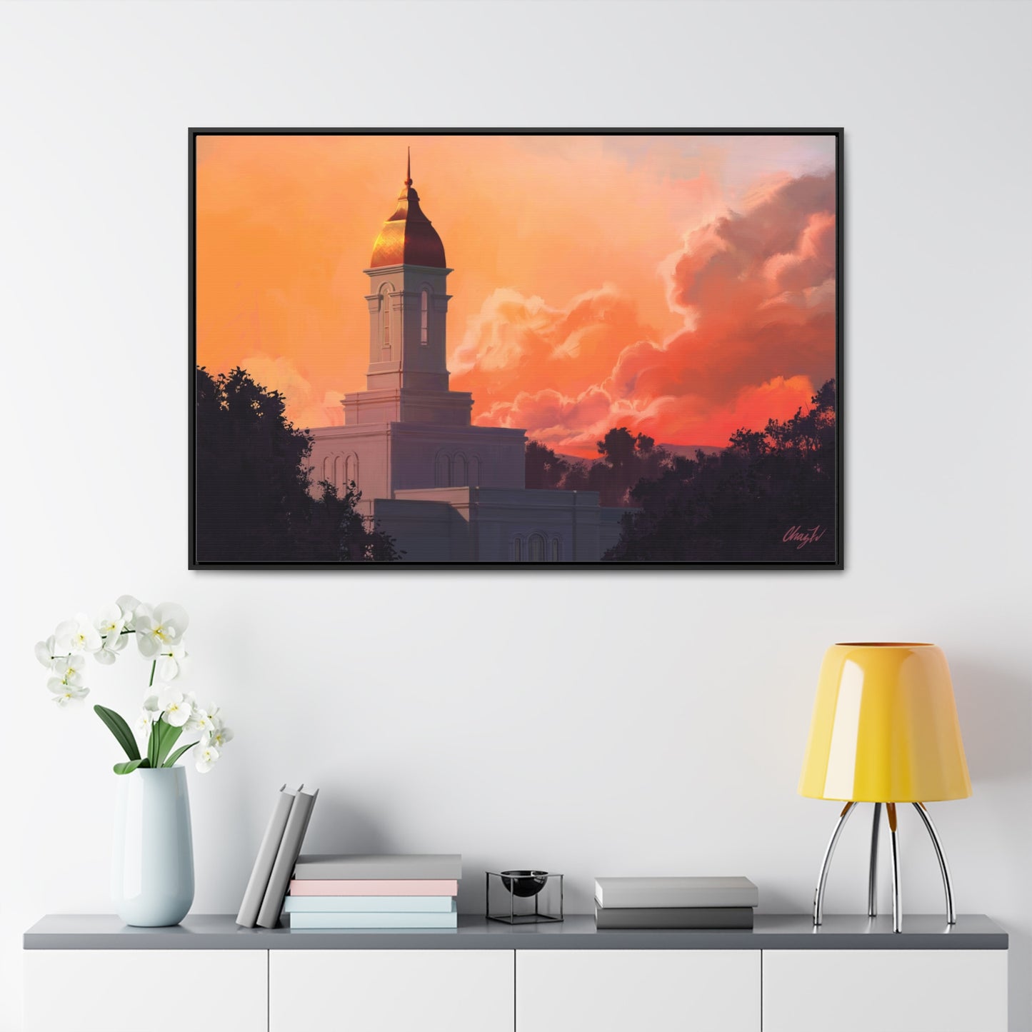 Stretched Canvas in Wood Frame--Deseret Peak Temple--Sunset by Chaz Walgamott