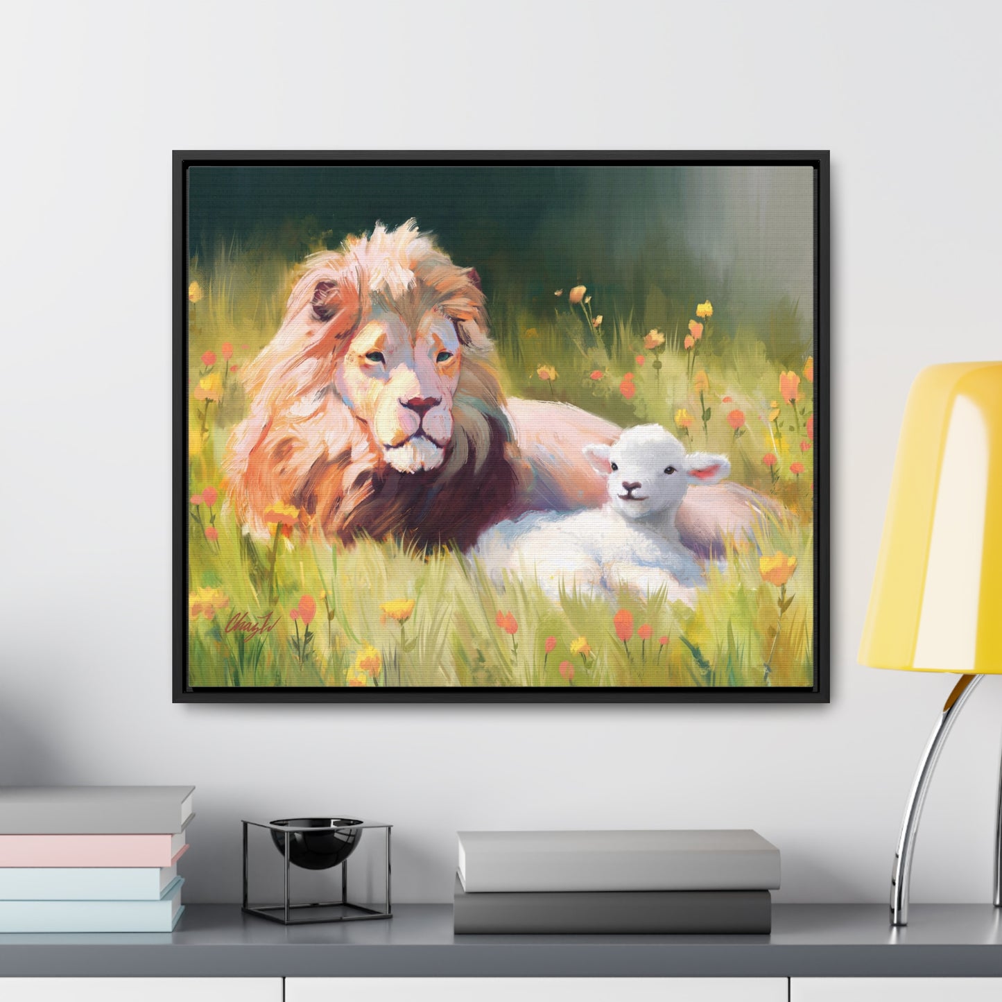 Stretched Canvas Print in Wood Frame, The Lamb and the Lion, by Chaz Walgamott
