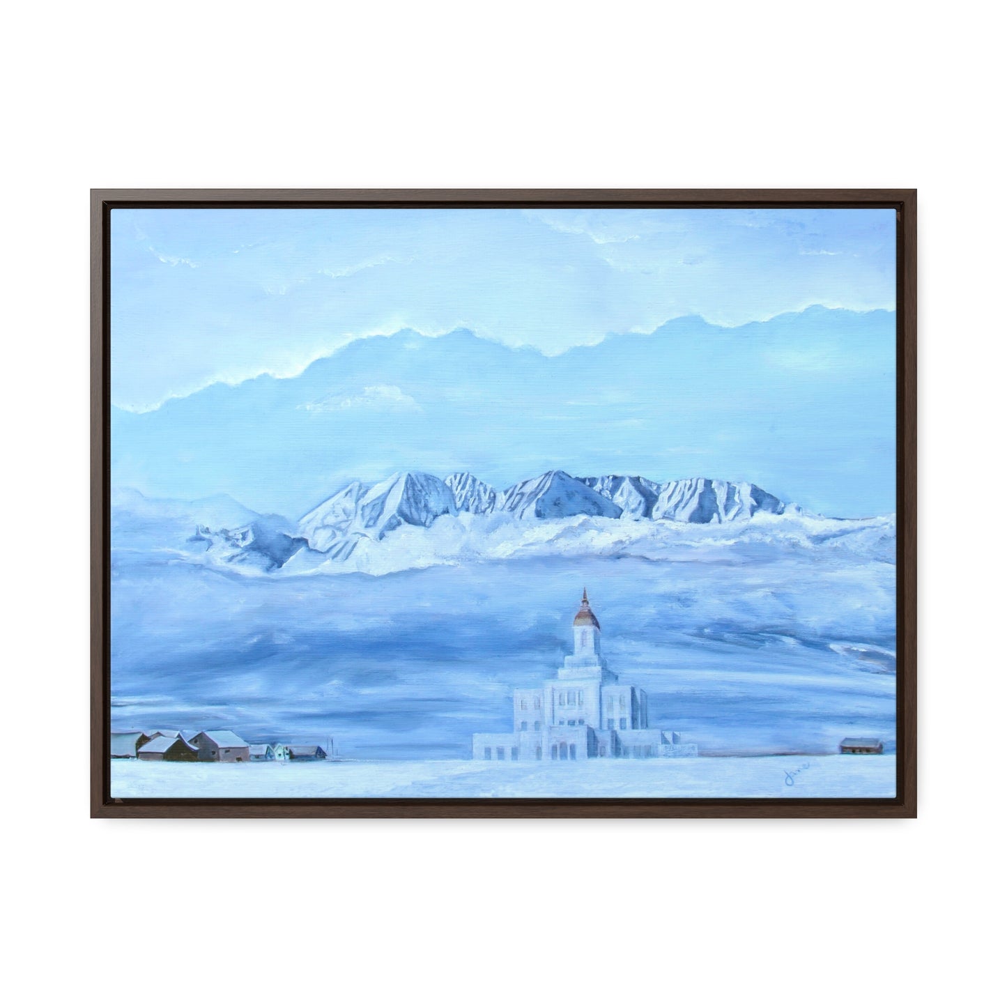 Stretched Canvas Print in Wood Frame--Deseret Peak Temple--Hope in the Bleak of winter by Jane Autry