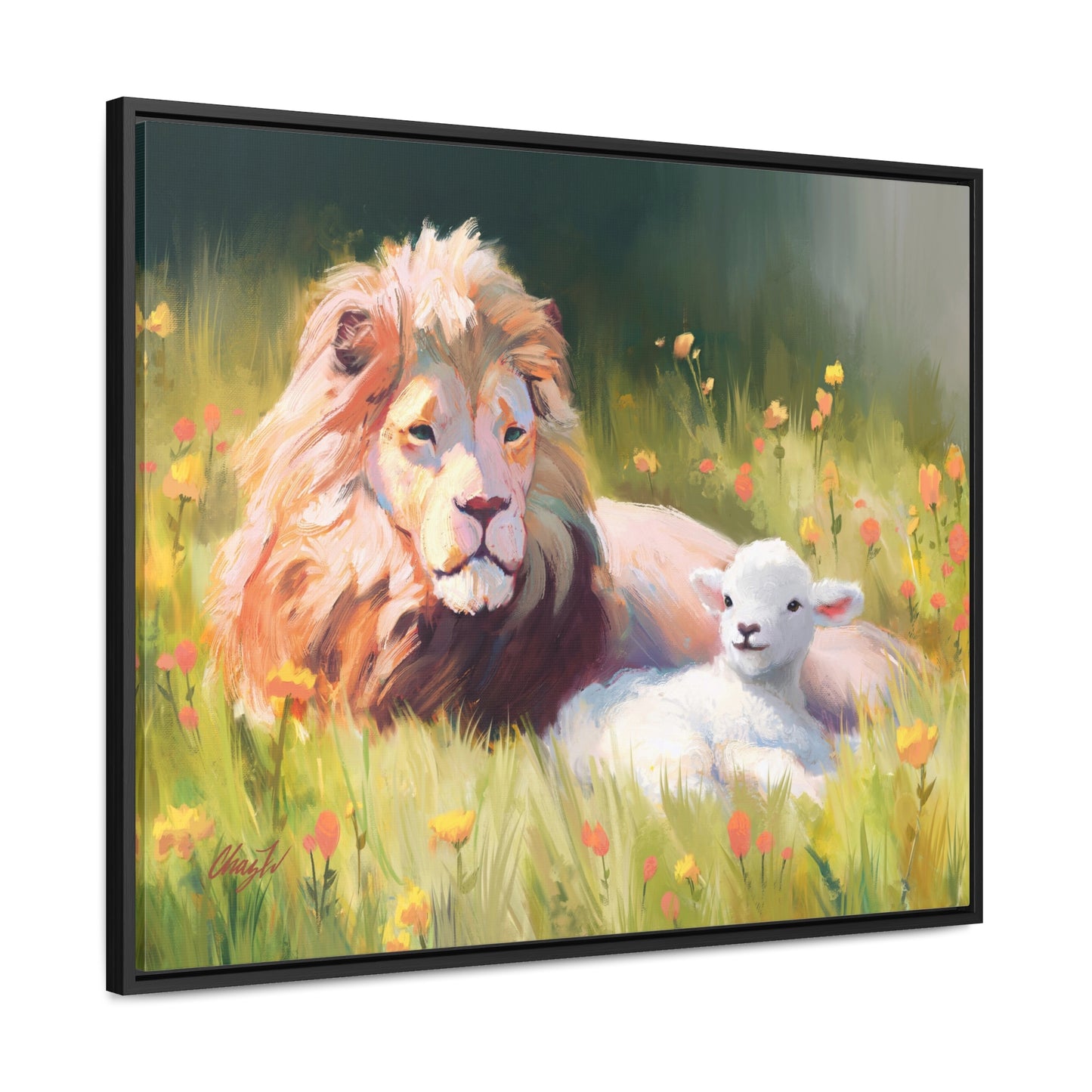 Stretched Canvas Print in Wood Frame, The Lamb and the Lion, by Chaz Walgamott