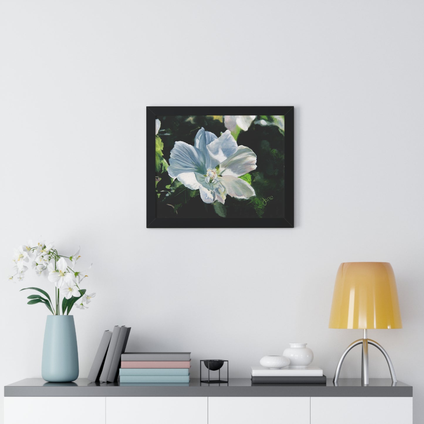 Premium Matte Print--Framed, White Rose of Sharon by Jane Autry