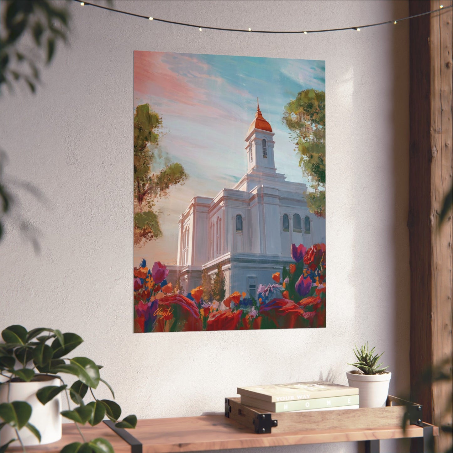 Premium Matte Paper Print, Deseret Peak Temple--Spring Flowers, by Chaz Walgamott