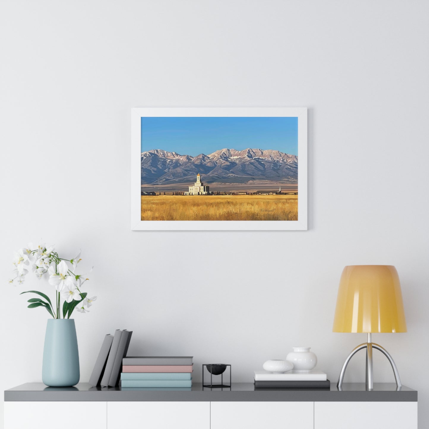 Premium Matte Print--Framed, Deseret Peak Temple and Deseret Peak, by Rod Walgamott