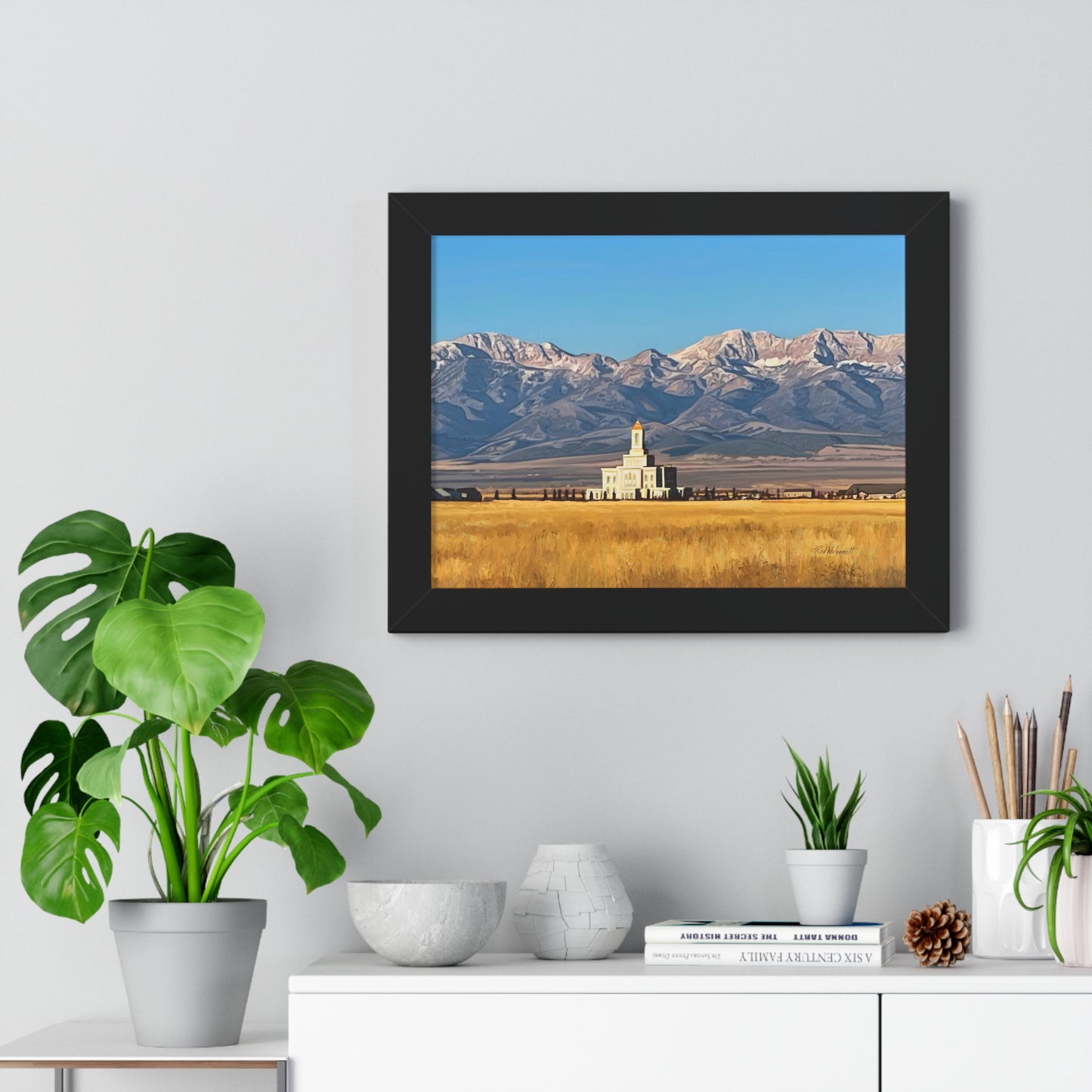 Premium Matte Print--Framed, Deseret Peak Temple and Deseret Peak, by Rod Walgamott
