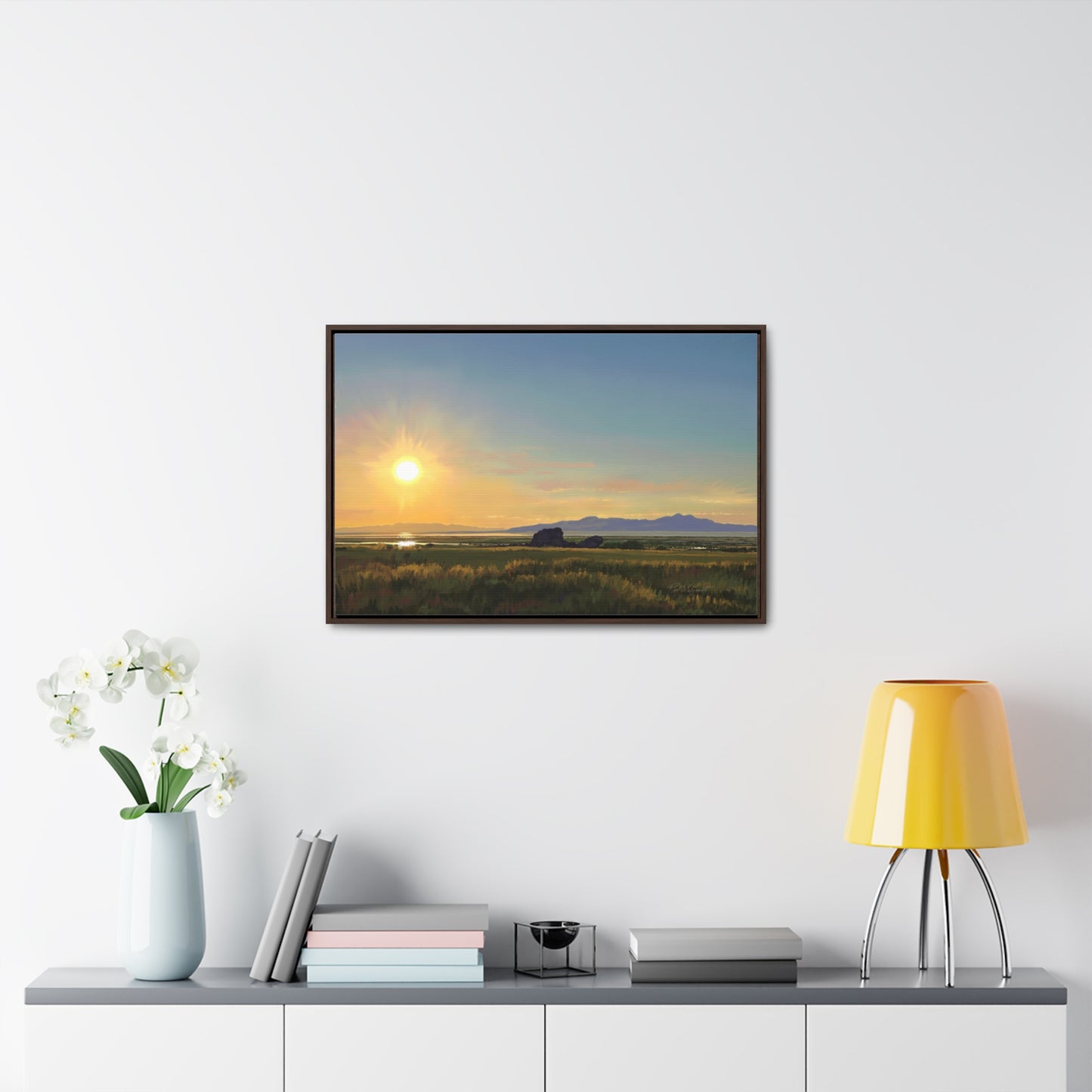 Canvas Wrap in Wood Frame, Adobe Rock Sunset, by Rod Walgamott