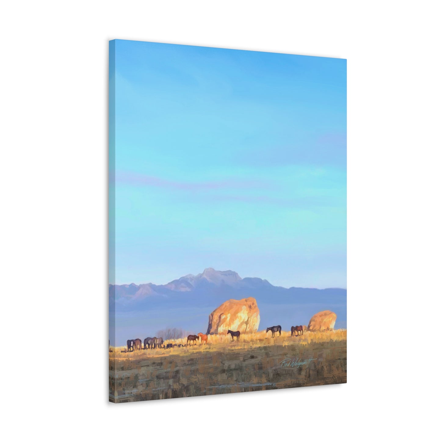 Canvas Gallery Wrap-Horses at Adobe Rock by Rod Walgamott