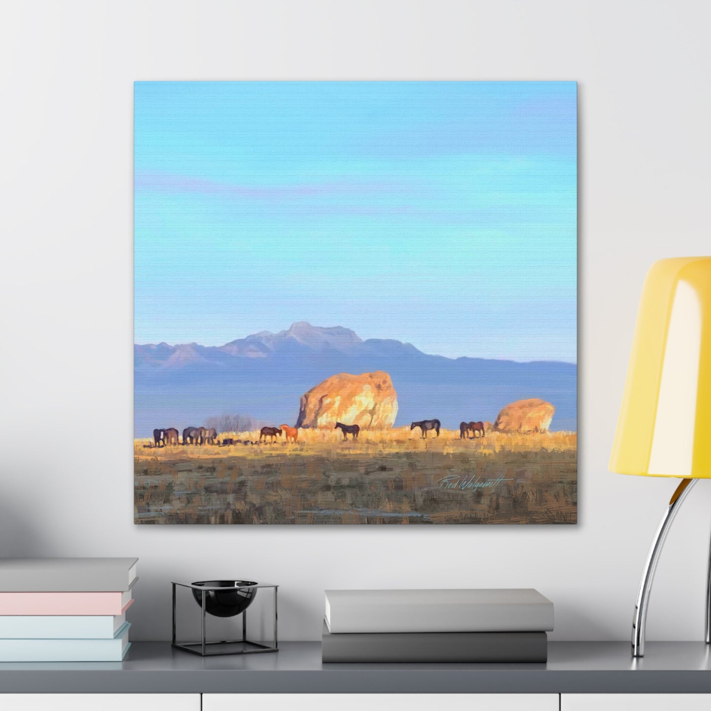 Canvas Gallery Wrap-Horses at Adobe Rock by Rod Walgamott