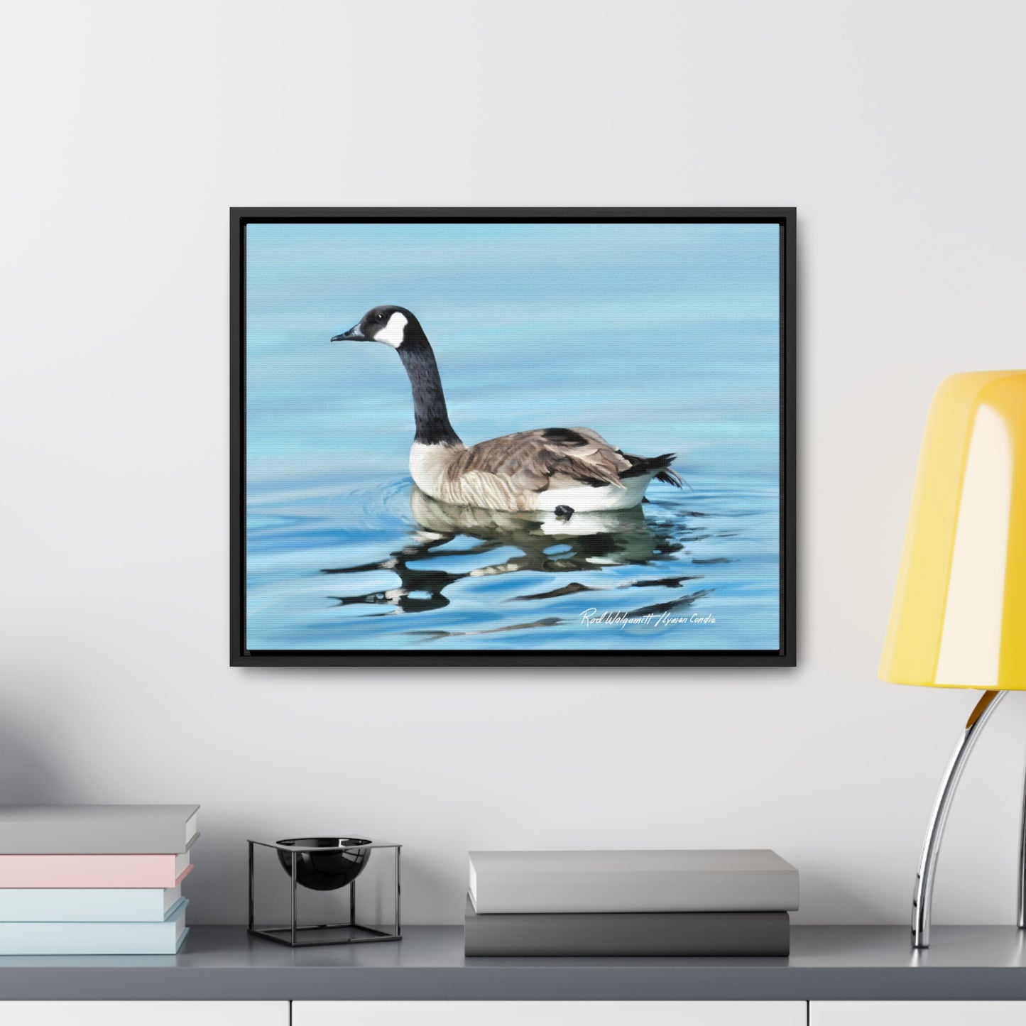 Stretched Canvas Print in Wood Frame, Canada Goose on Stansbury Lake , by Rod Walgamott