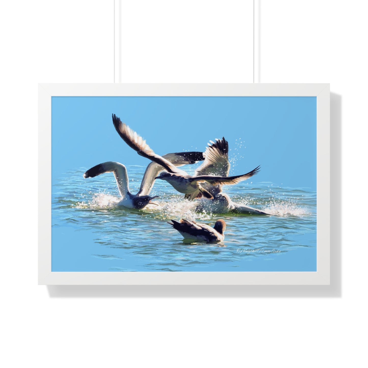 Framed Matte Print, Gull Fight on Stansbury Lake, by Rod Walgamott