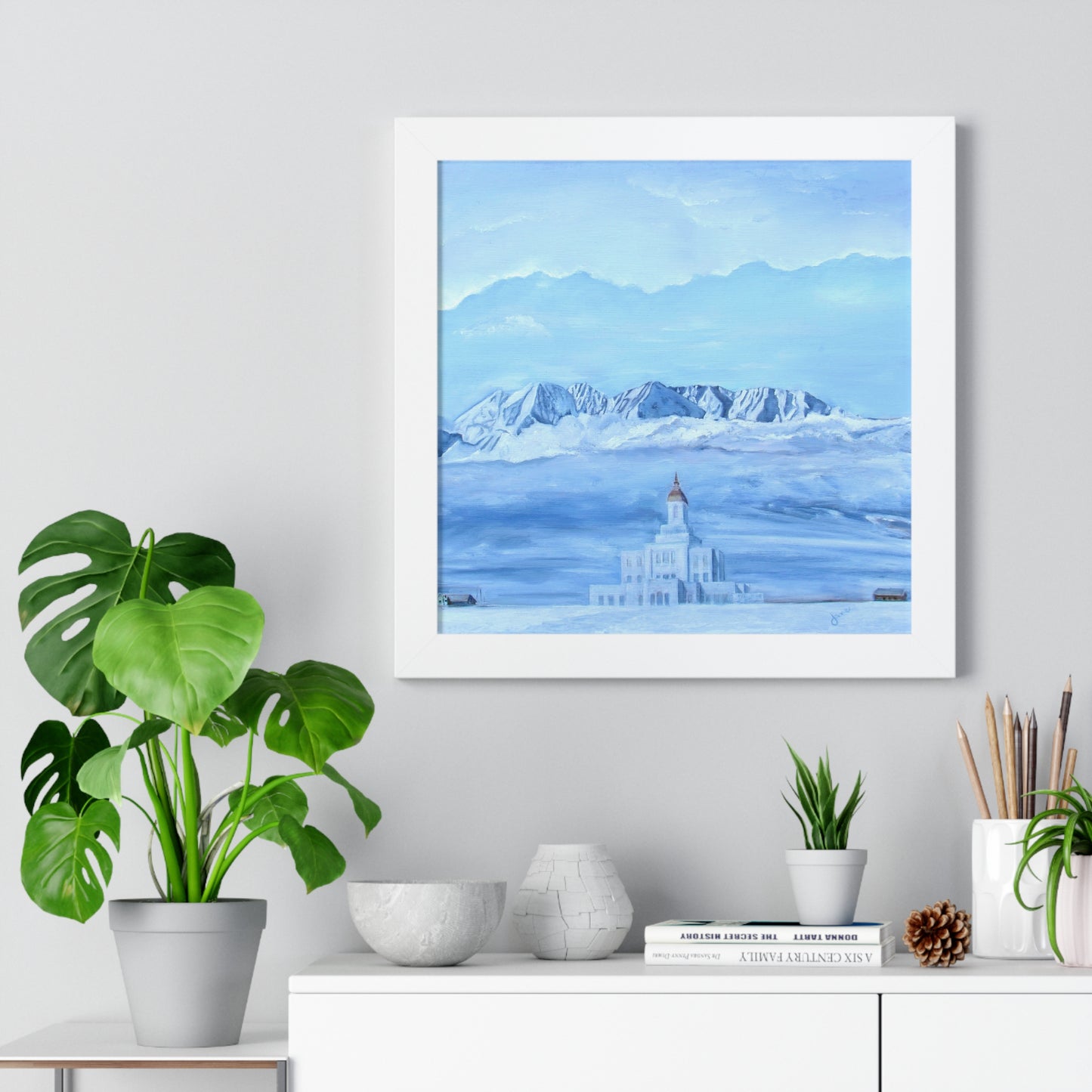 Premium Matte Print--Framed, Deseret Peak Temple-Hope in the Bleak of Winter, by Jane Autry