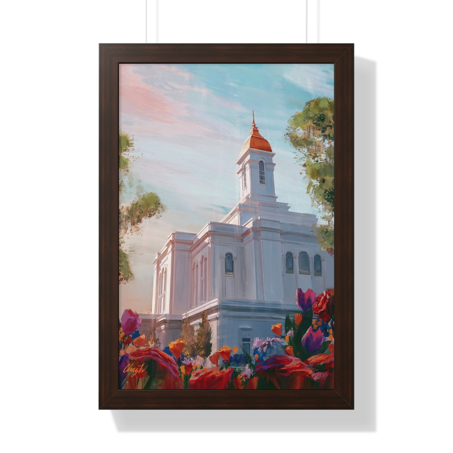 Framed Matte Print, Deseret Peak Temple--Spring Flowers, by Chaz Walgamott