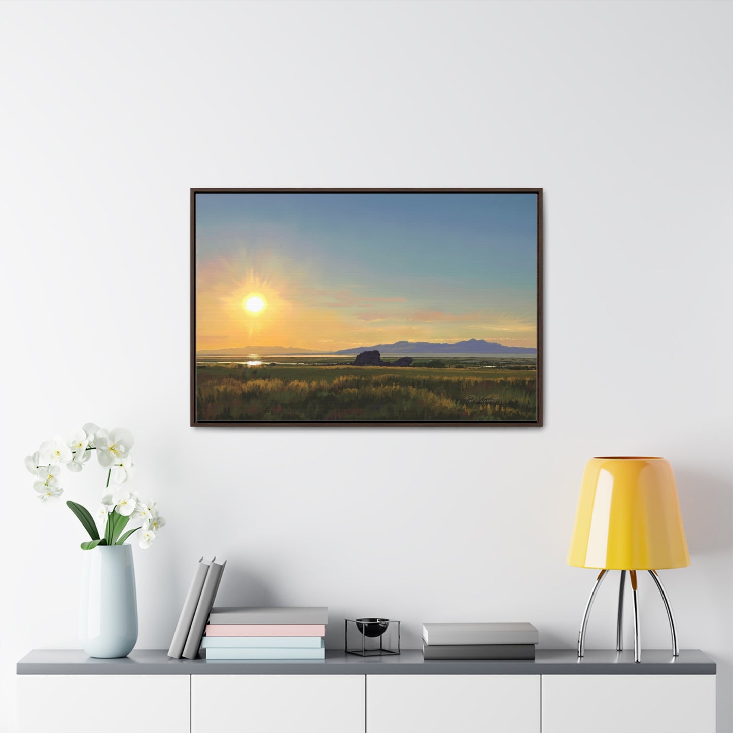 Canvas Wrap in Wood Frame, Adobe Rock Sunset, by Rod Walgamott