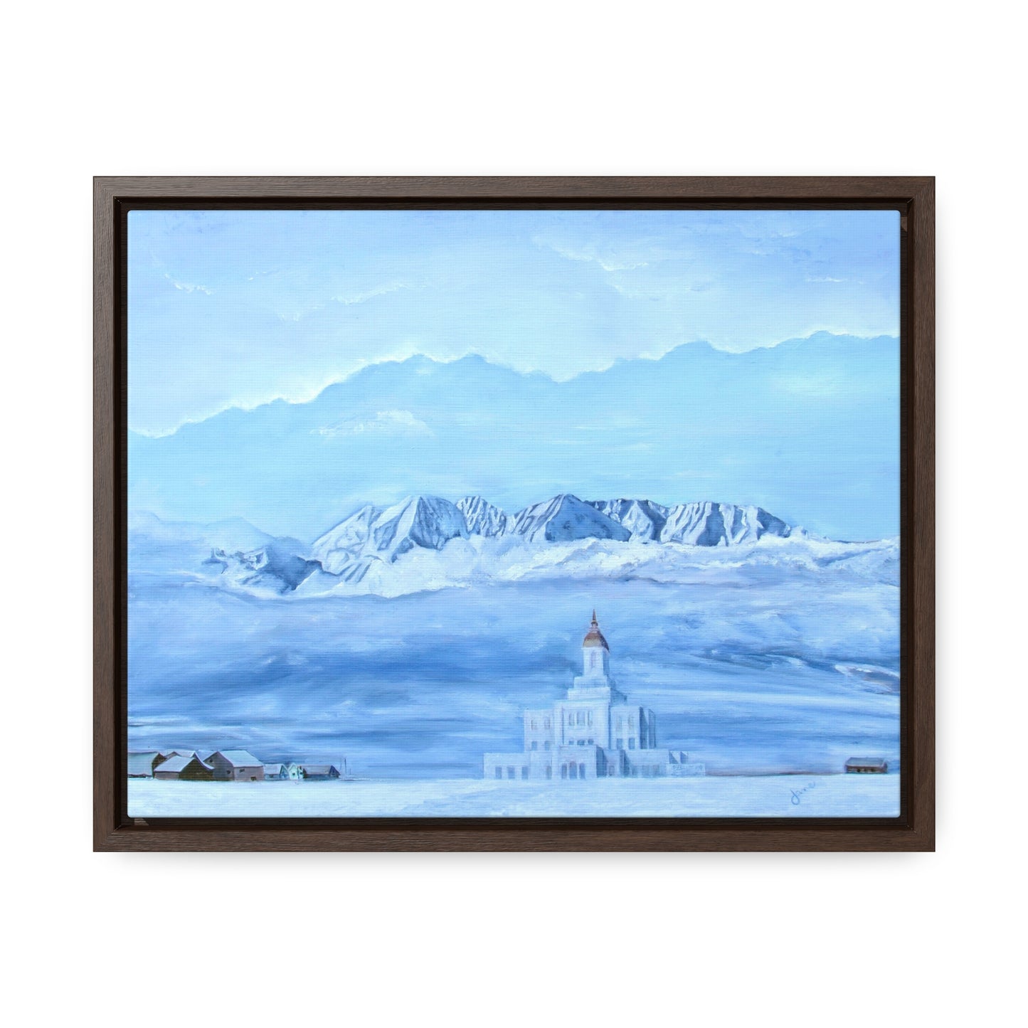 Stretched Canvas Print in Wood Frame--Deseret Peak Temple--Hope in the Bleak of winter by Jane Autry