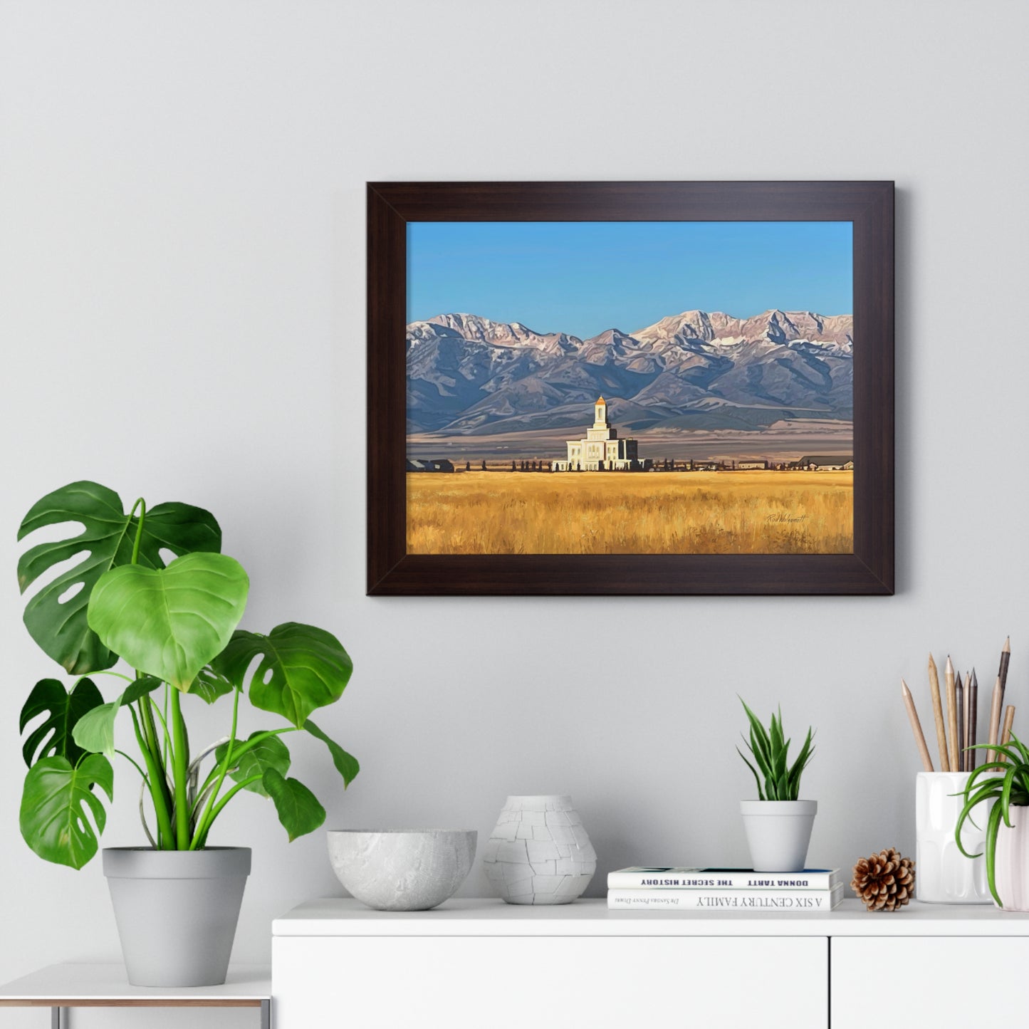 Premium Matte Print--Framed, Deseret Peak Temple and Deseret Peak, by Rod Walgamott