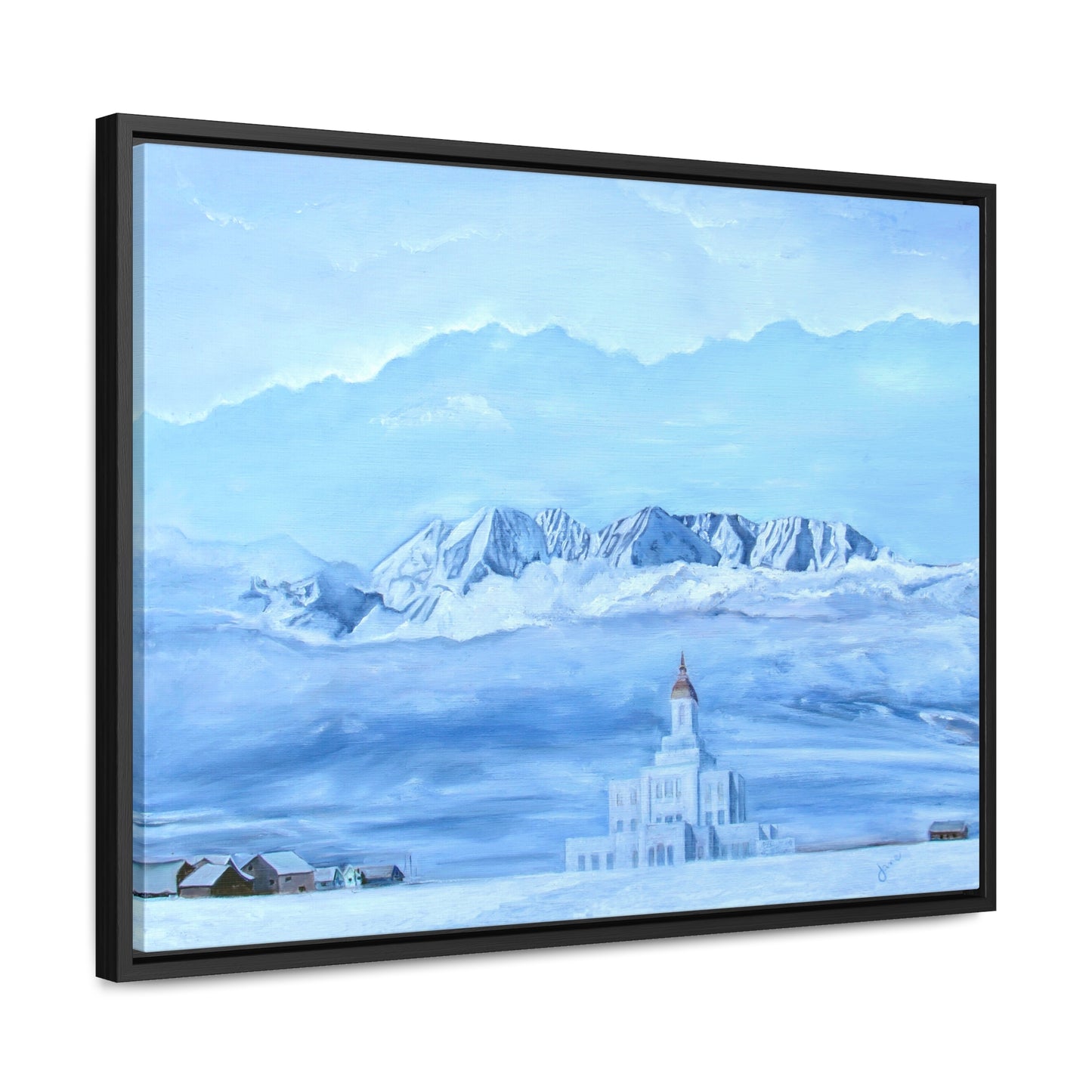 Stretched Canvas Print in Wood Frame--Deseret Peak Temple--Hope in the Bleak of winter by Jane Autry