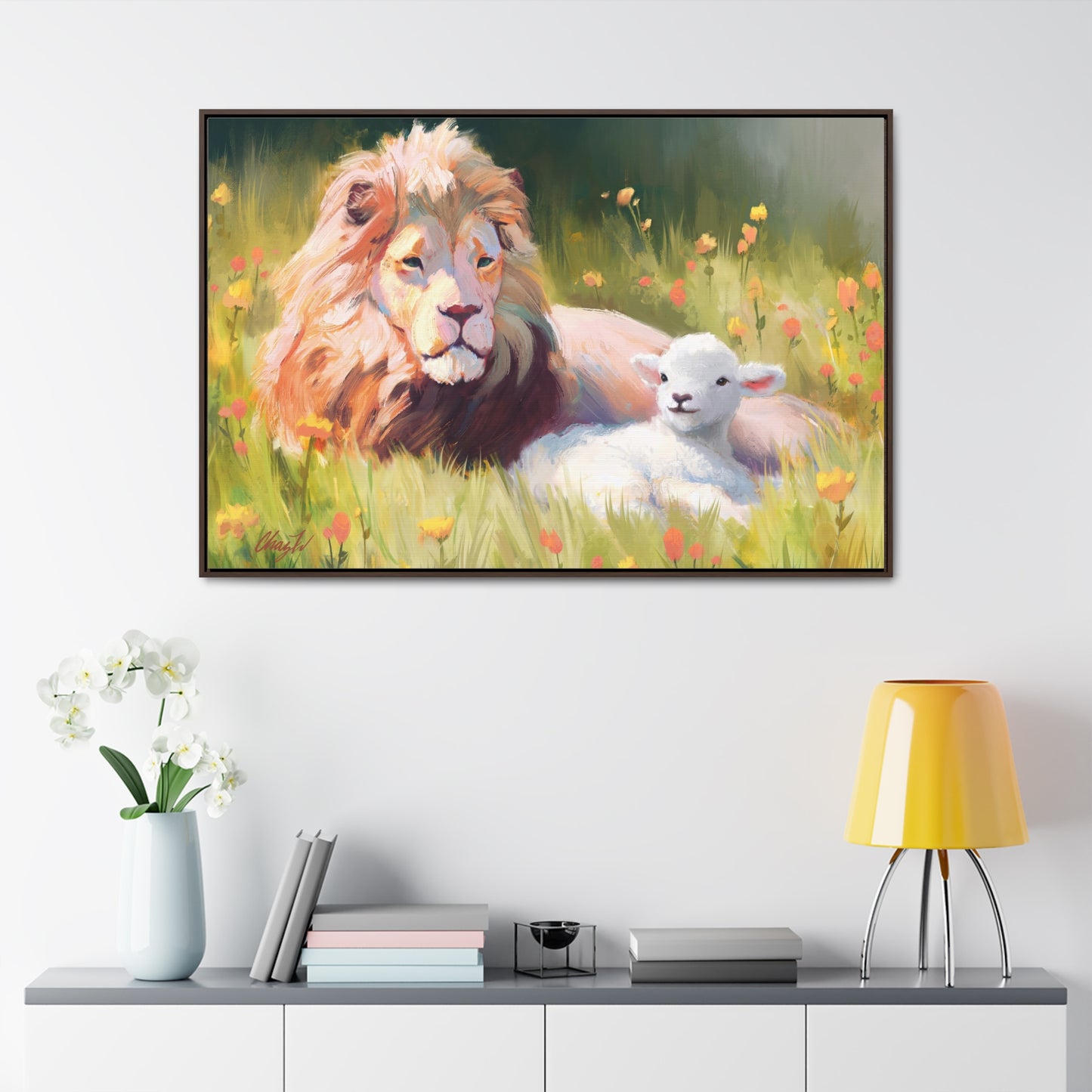 Stretched Canvas Print in Wood Frame, The Lamb and the Lion, by Chaz Walgamott