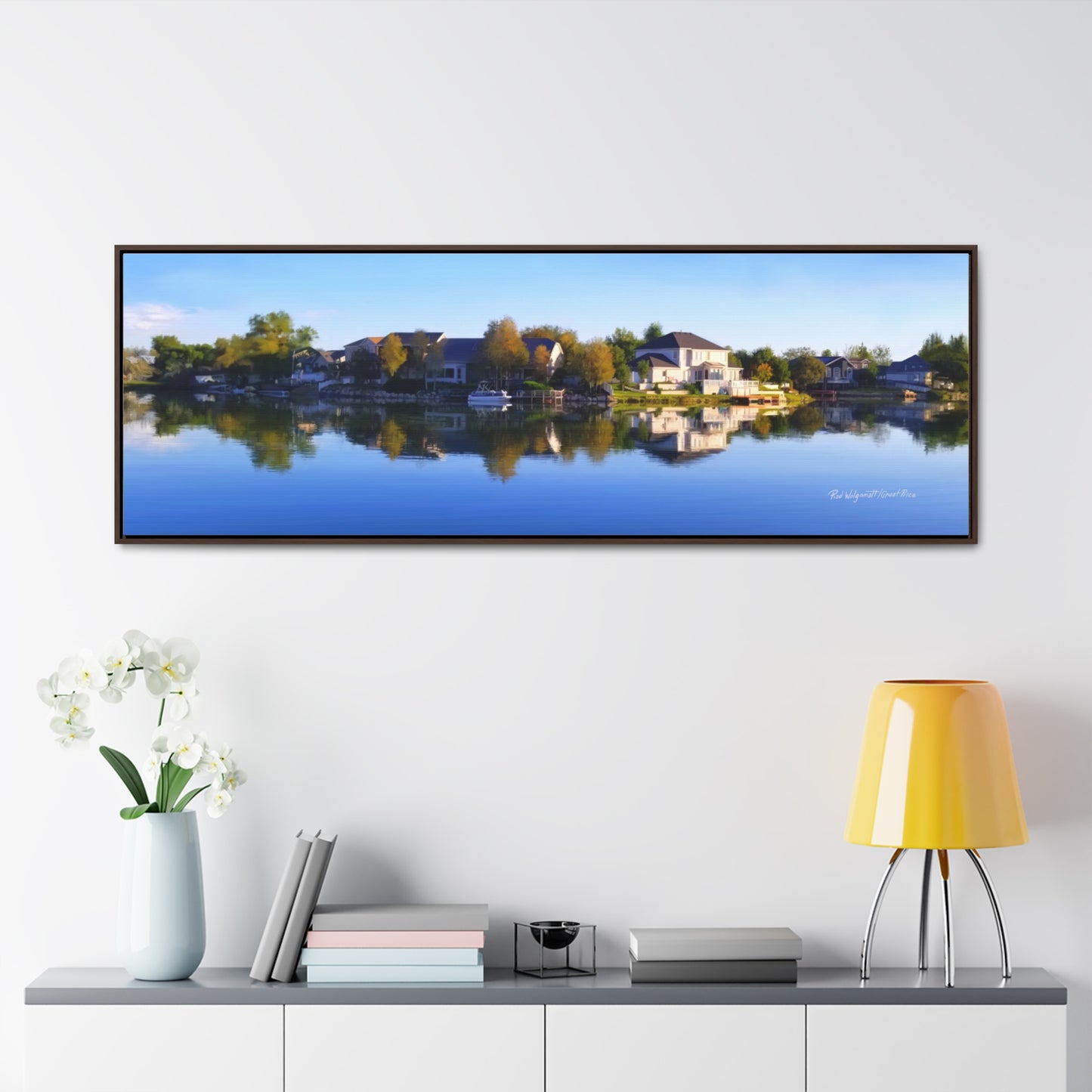 Stretched Canvas Wrap in Wood Frame, Blue Sky Reflection on Stansbury Lake, by Rod Walgamott