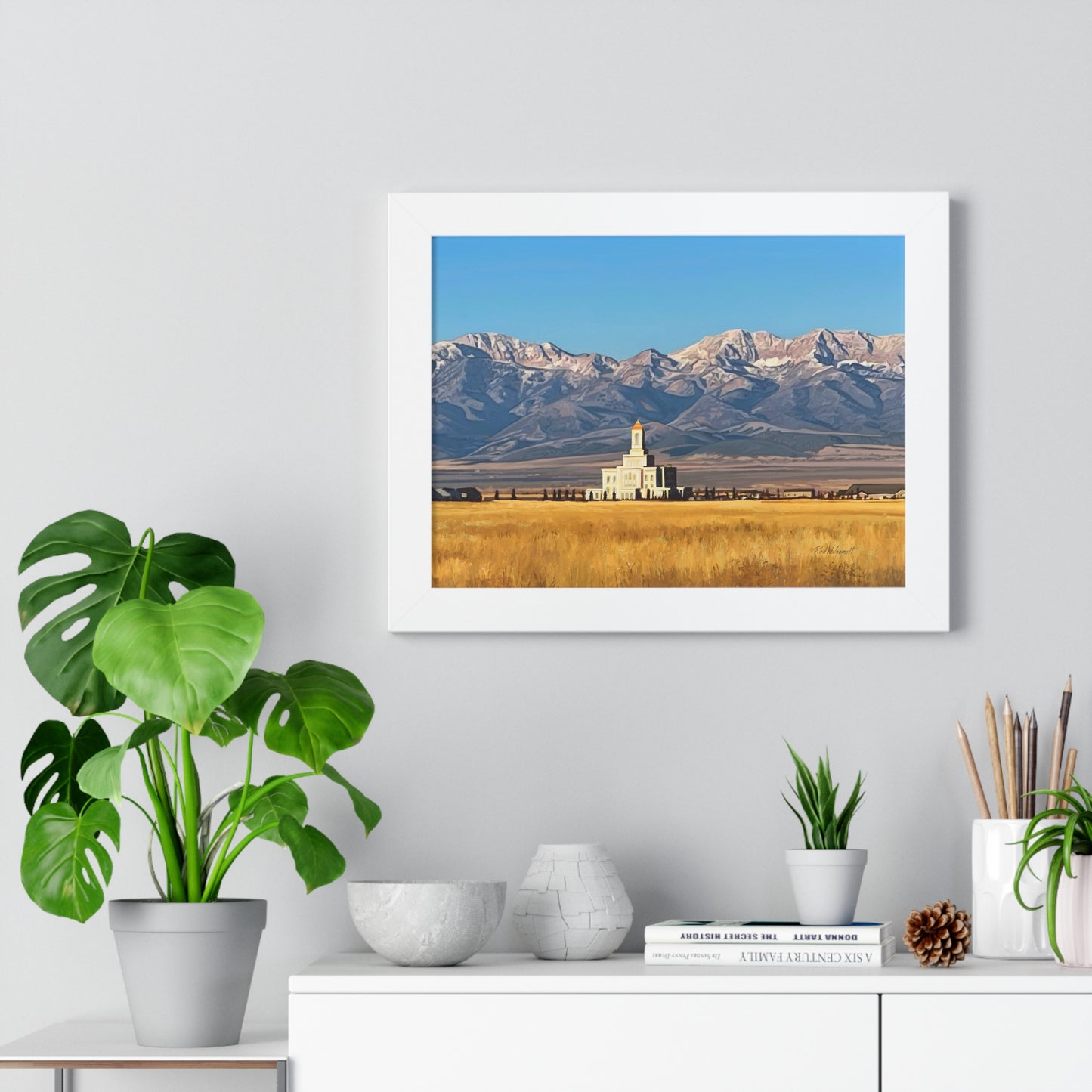 Premium Matte Print--Framed, Deseret Peak Temple and Deseret Peak, by Rod Walgamott