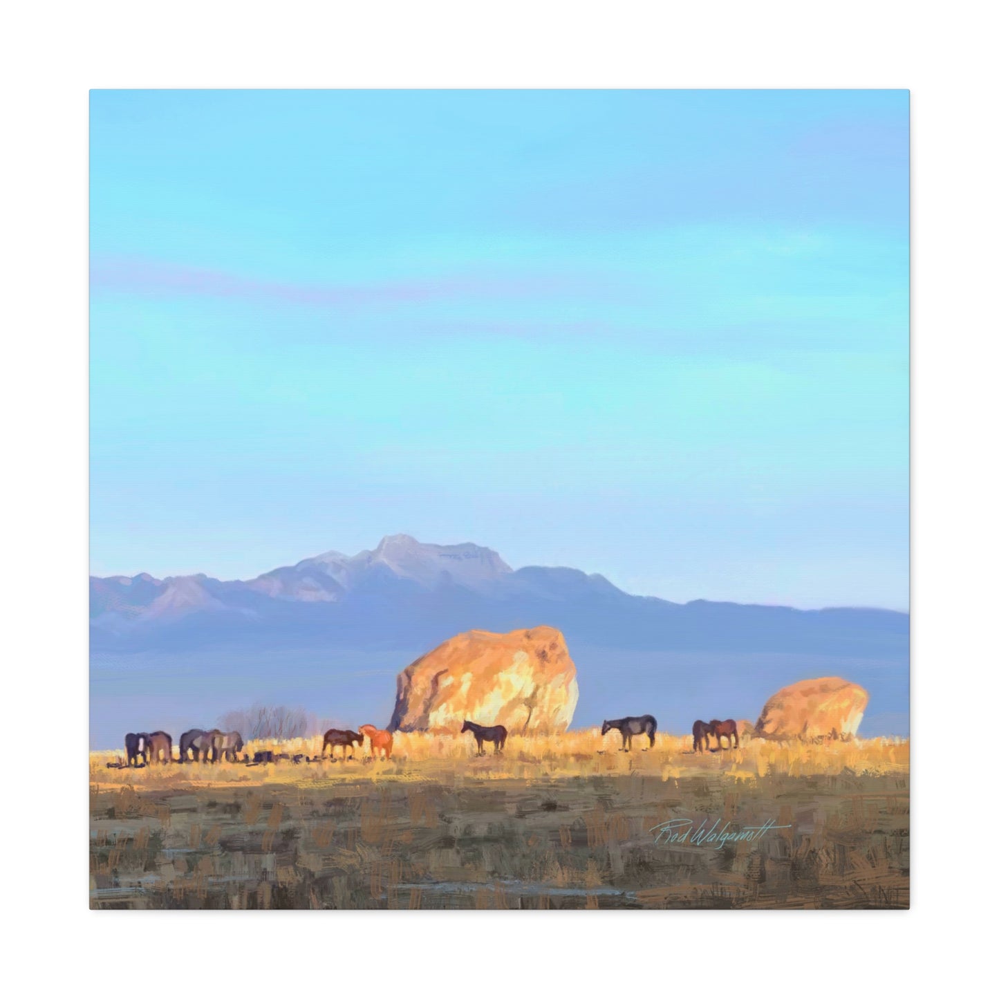 Canvas Gallery Wrap-Horses at Adobe Rock by Rod Walgamott