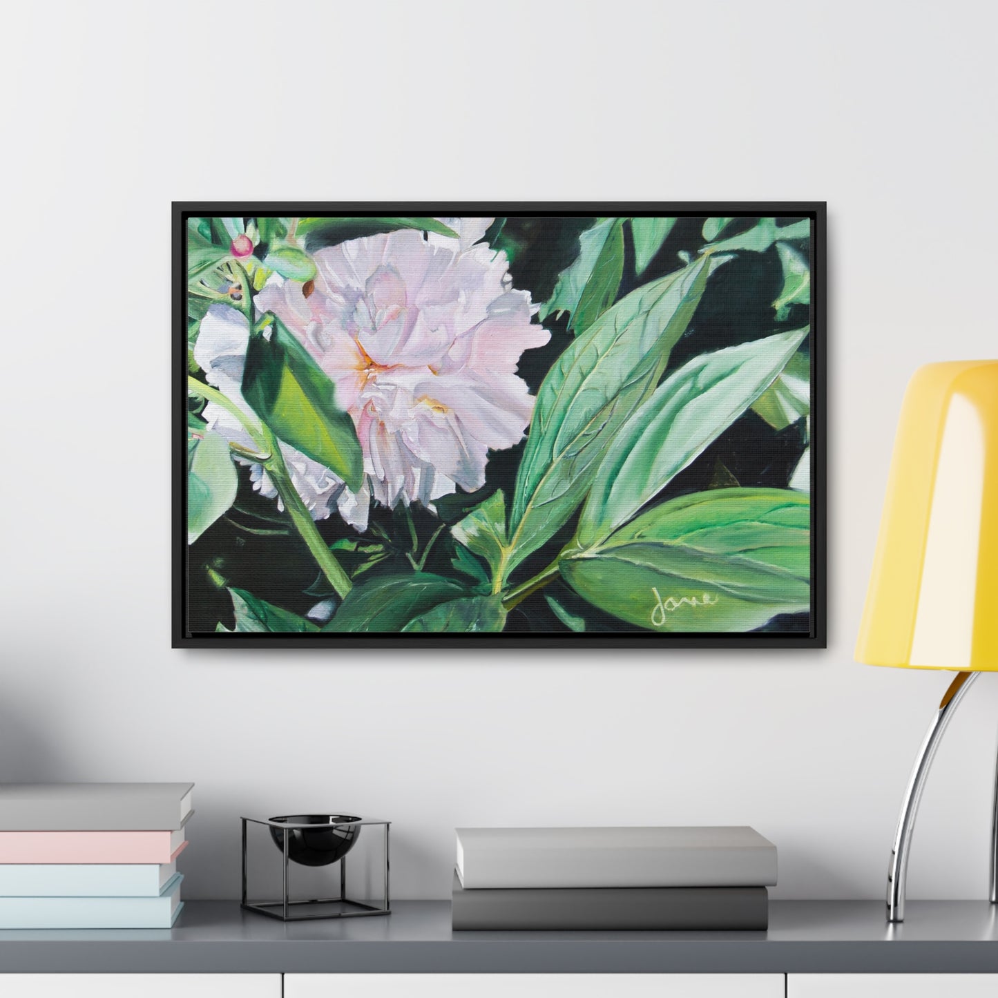 Stretched Canvas Wrap in Wood Frame, Shy Peone by Jane Autry