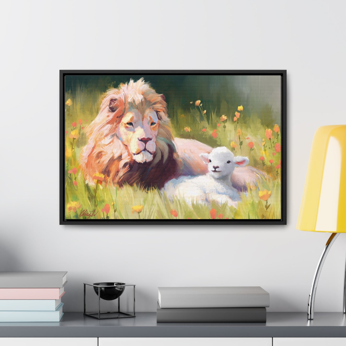 Stretched Canvas Print in Wood Frame, The Lamb and the Lion, by Chaz Walgamott