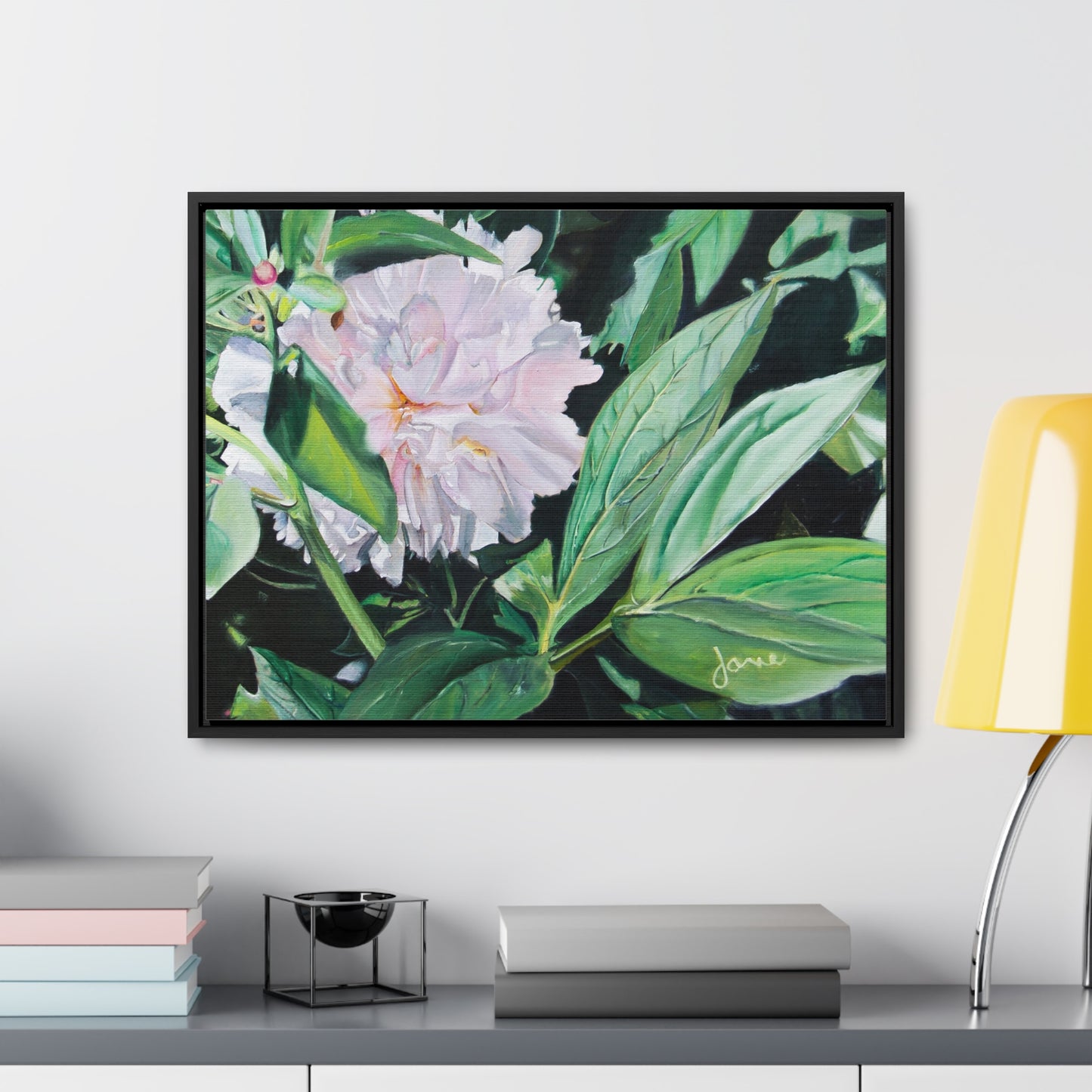Stretched Canvas Wrap in Wood Frame, Shy Peone by Jane Autry