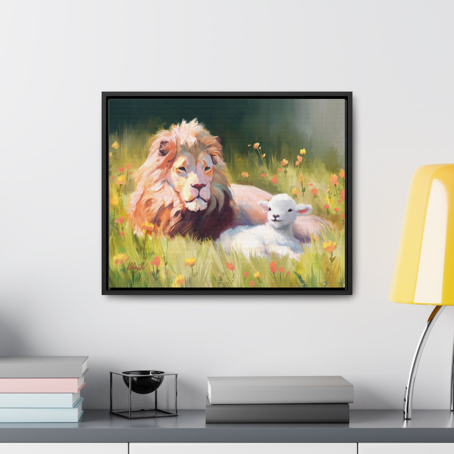 Stretched Canvas Print in Wood Frame, The Lamb and the Lion, by Chaz Walgamott