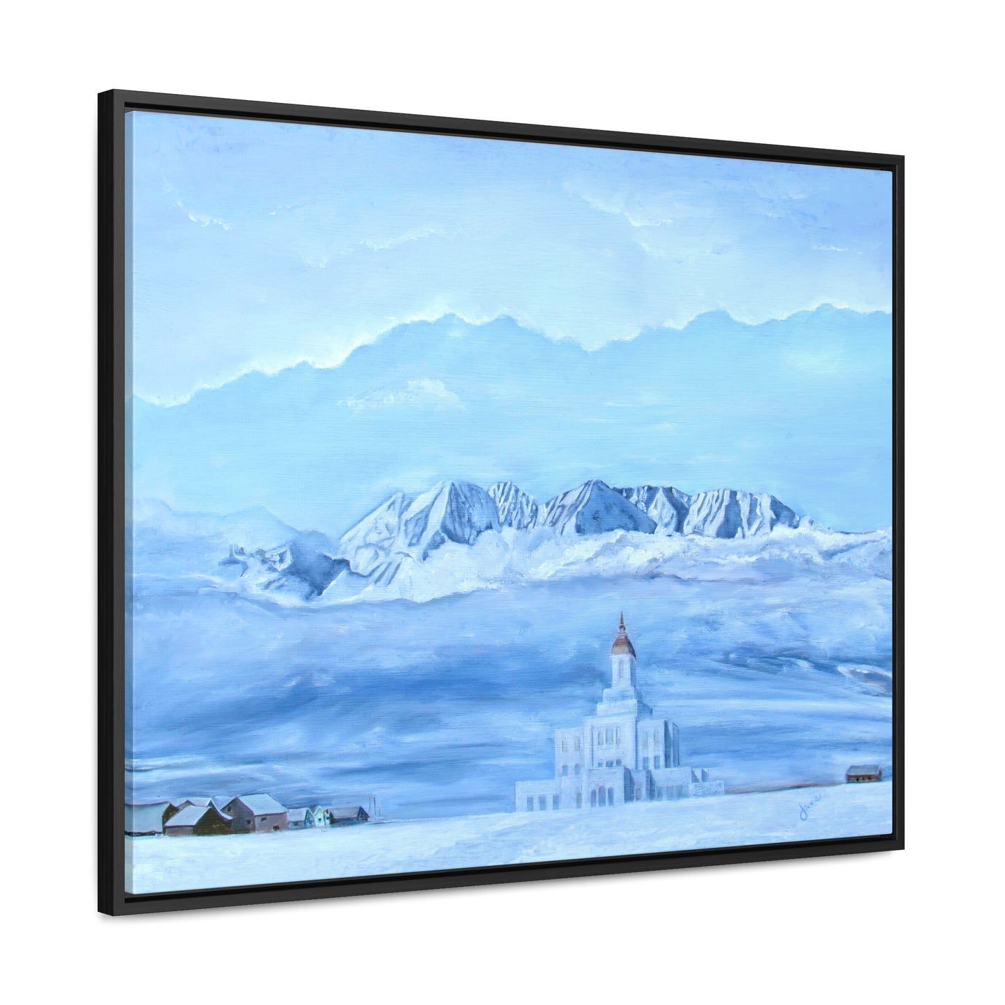 Stretched Canvas Print in Wood Frame--Deseret Peak Temple--Hope in the Bleak of winter by Jane Autry