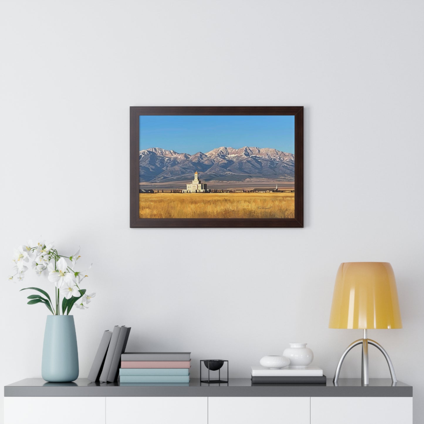 Premium Matte Print--Framed, Deseret Peak Temple and Deseret Peak, by Rod Walgamott