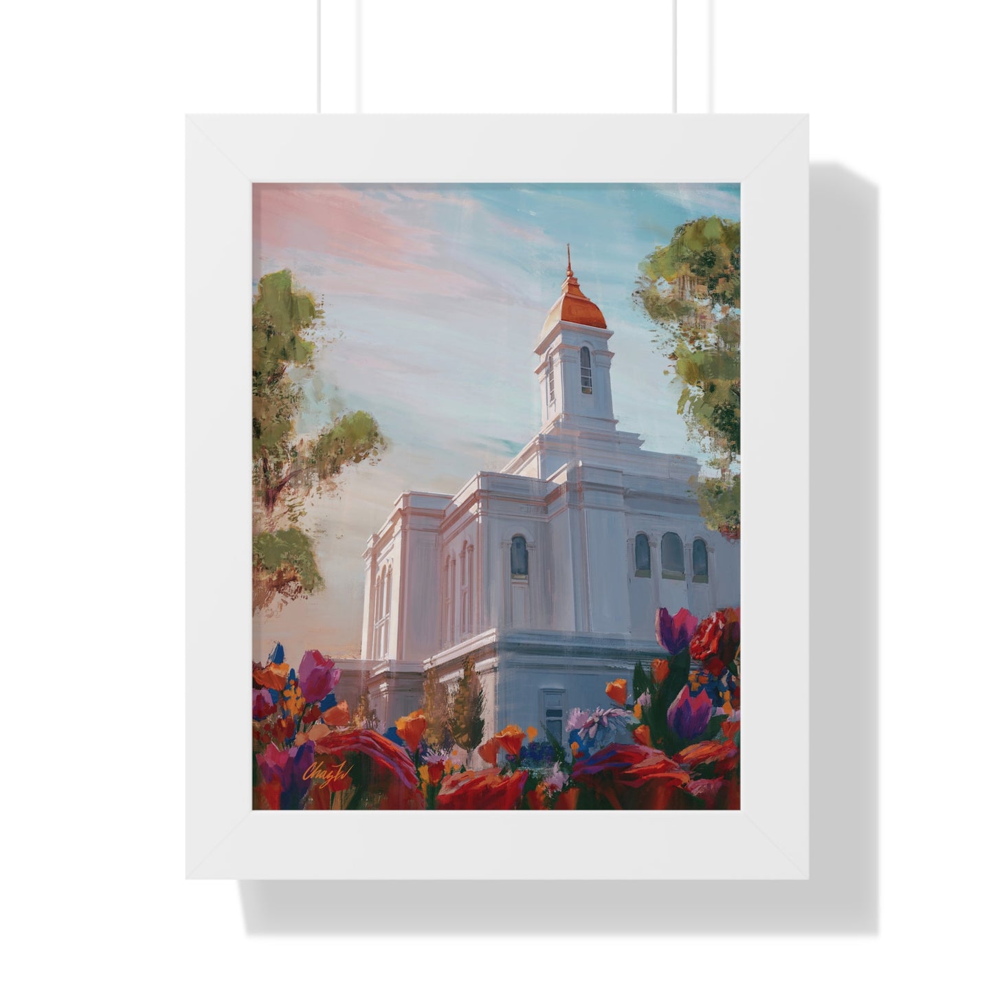 Framed Matte Print, Deseret Peak Temple--Spring Flowers, by Chaz Walgamott
